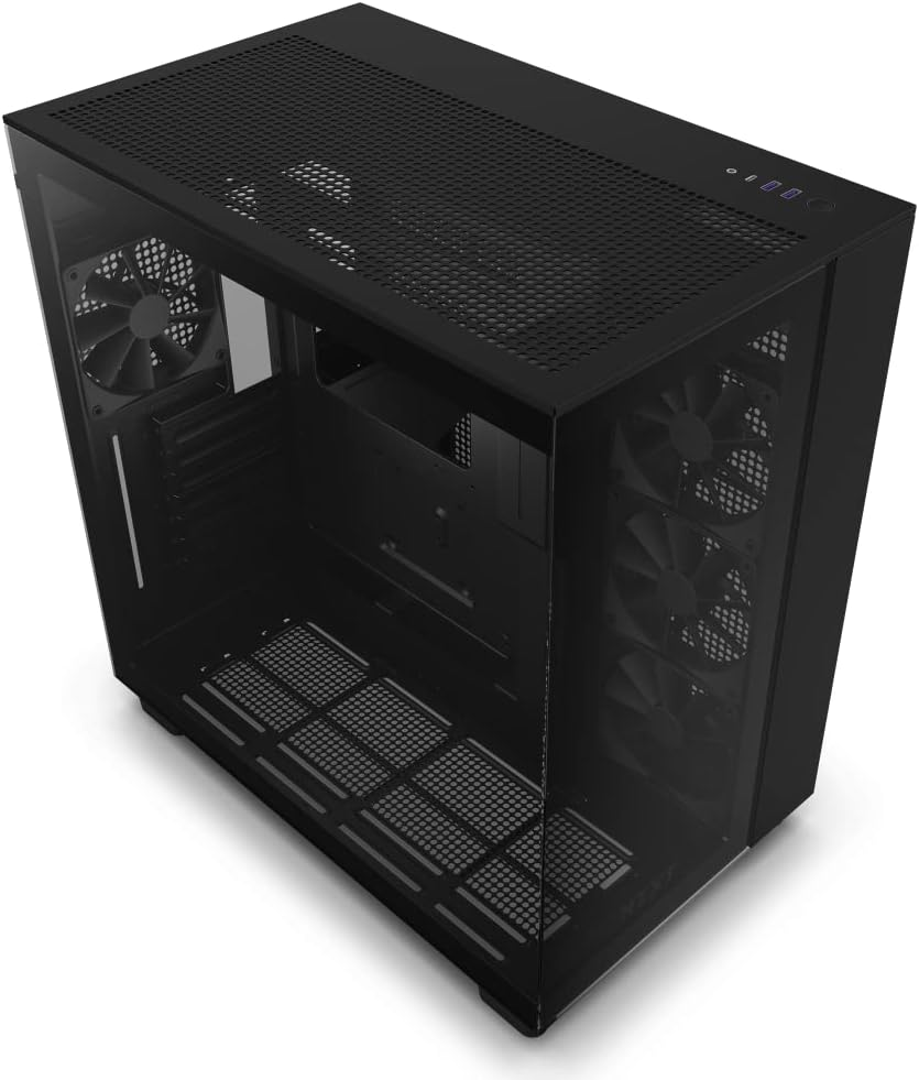 NZXT H9 Flow Dual-Chamber ATX Mid-Tower PC Gaming Case – High-Airflow Perforated Top Panel – Tempered Glass Front & Side Panels – 360Mm Radiator Support – Cable Management – Black