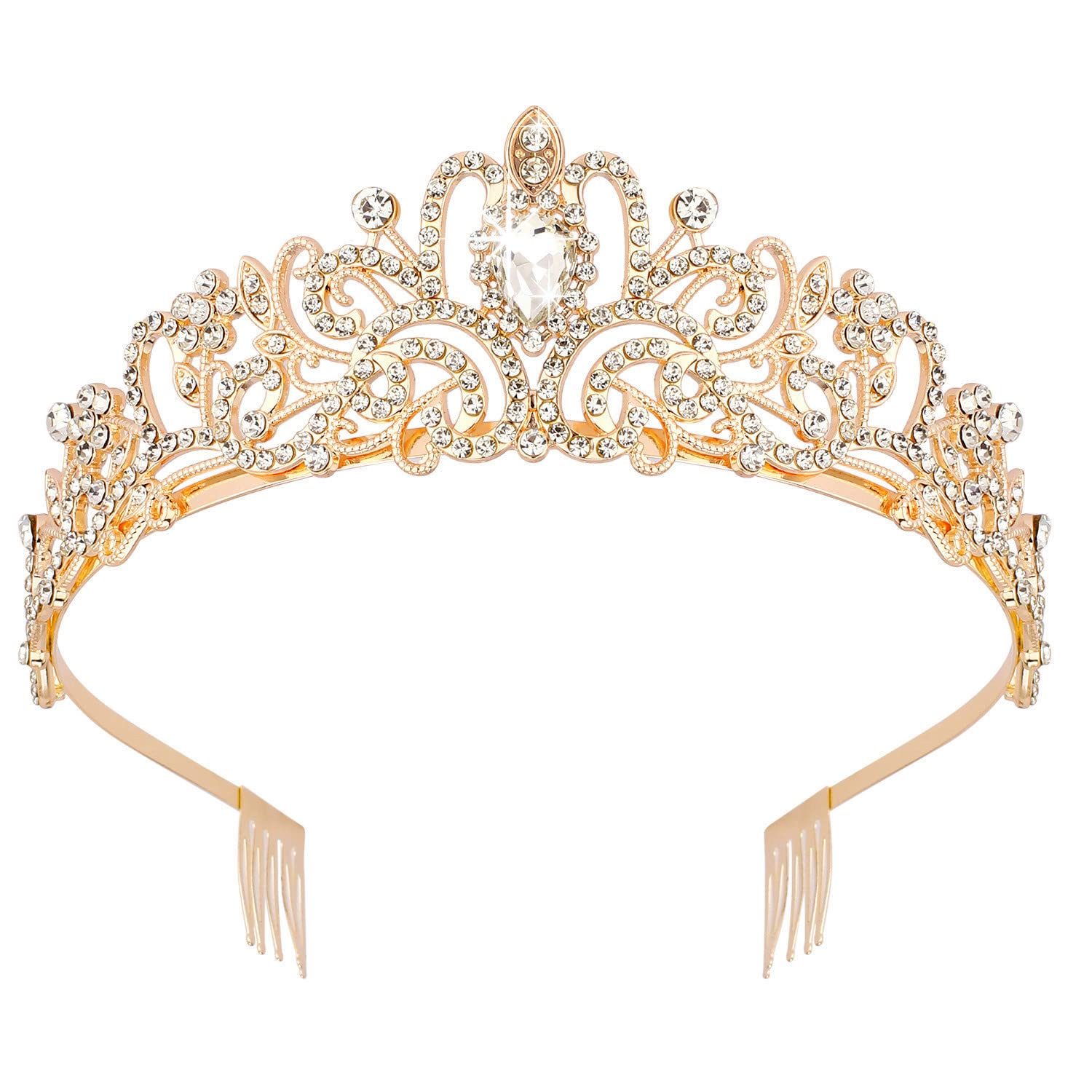 Gold Crystal Tiara Crown Headband Princess Elegant Crown with combs for Women Girls Bridal Wedding Prom Birthday Party