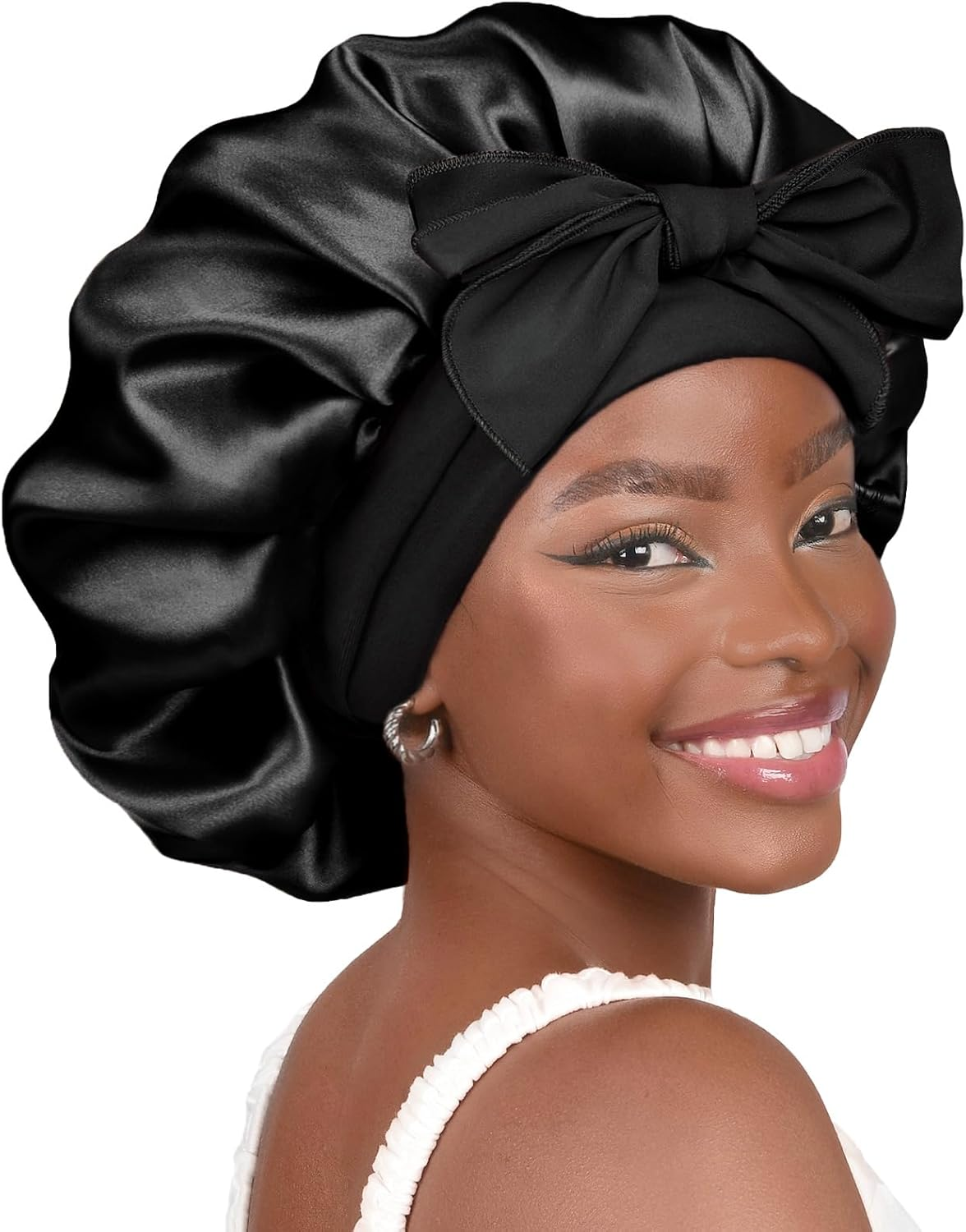 Silk Satin Bonnet for Sleeping, Double Layer, Curly Hair with Tie Band