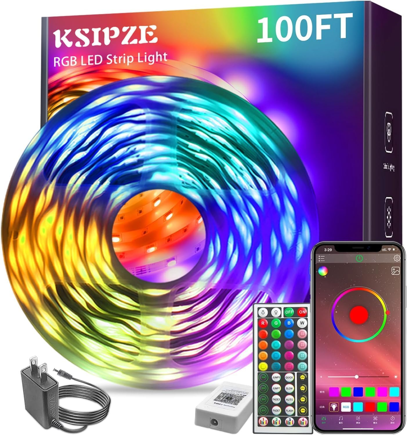 100Ft Led Strip Lights RGB Music Sync Color Changing Led Lights with Smart App Control Remote Led Lights for Bedroom Room Lighting Flexible Home Décor