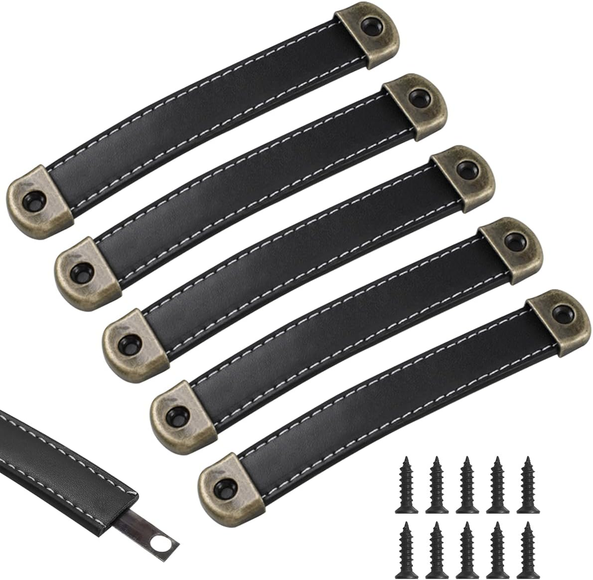 Leather Cabinet Handles, 5 PCS Drawer Pull Leather Handle for Briefcase, Suitcase, Wardrobe, and Cabinet (6.1 * 0.94 In)