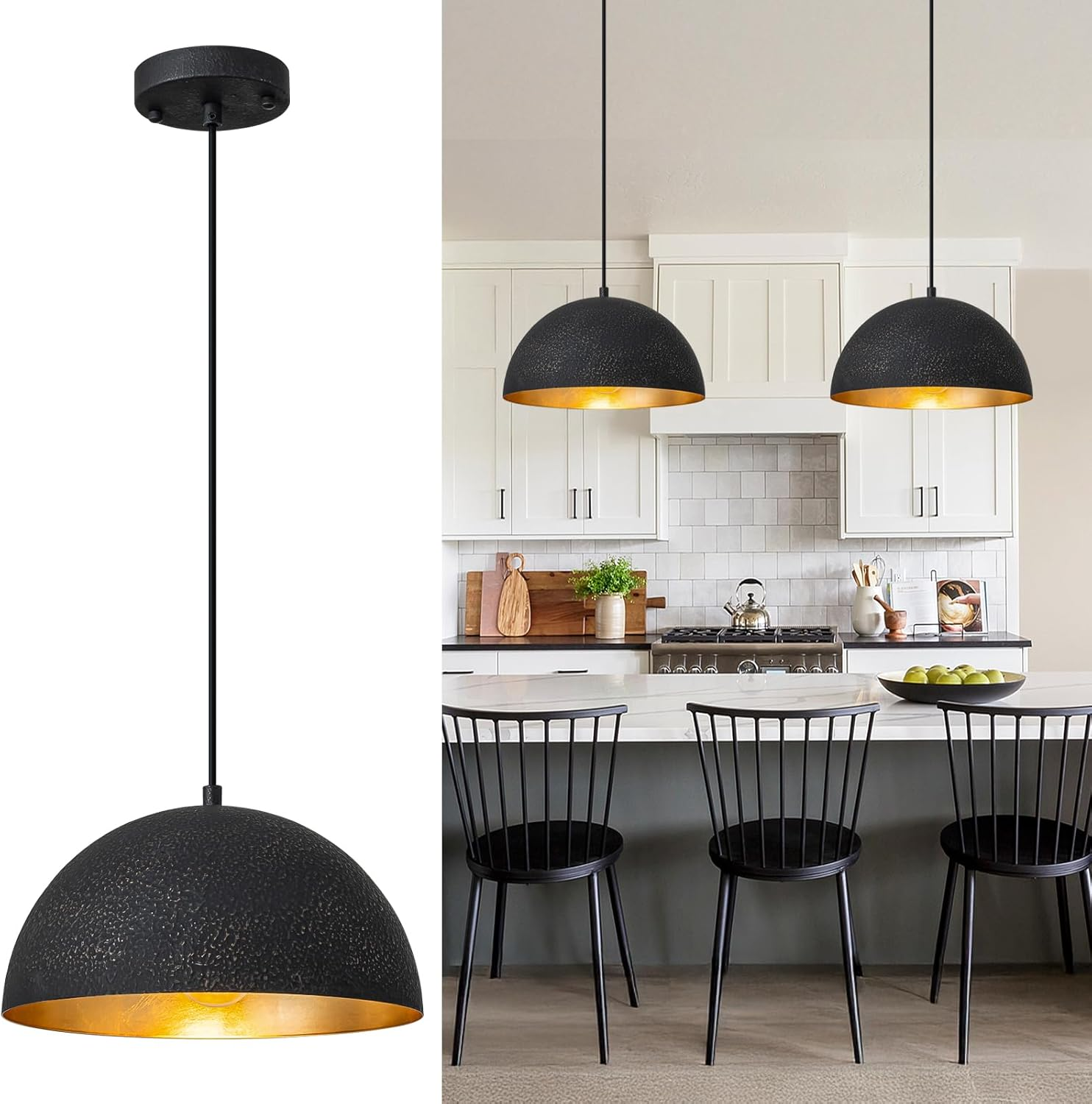 Industrial Black and Gold Farmhouse Pendant Light for Kitchen and Dining Room