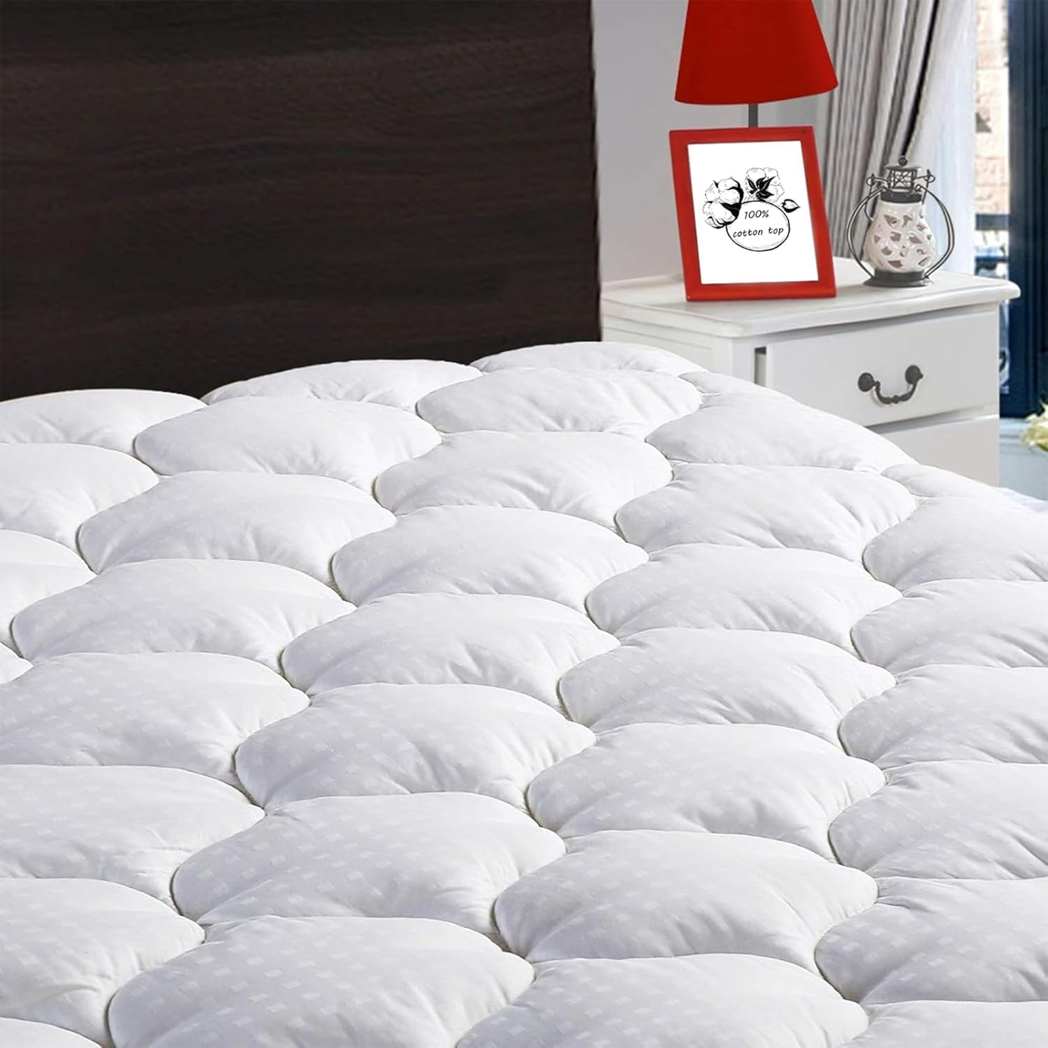 Queen Mattress Pad Fitted Quilted Cotton Mattress Cover Cooling Soft Pillow Top Mattress Topper with down Alternative Filling Mattress Protector with 8-21 Deep Pocket (60X80 White)