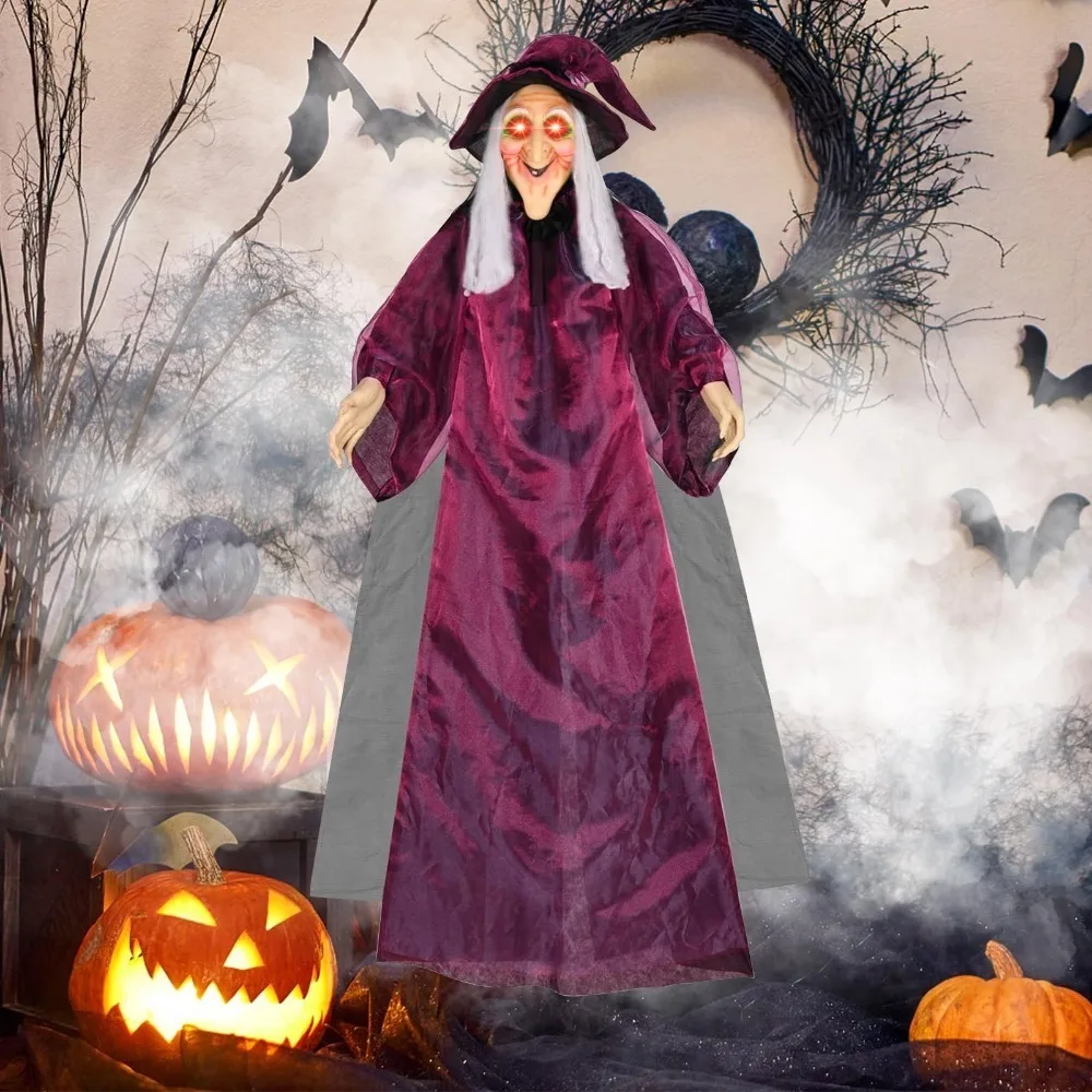 Life-Size Animated Talking Witch – Outdoor Halloween Prop with Red Eyes & Sound