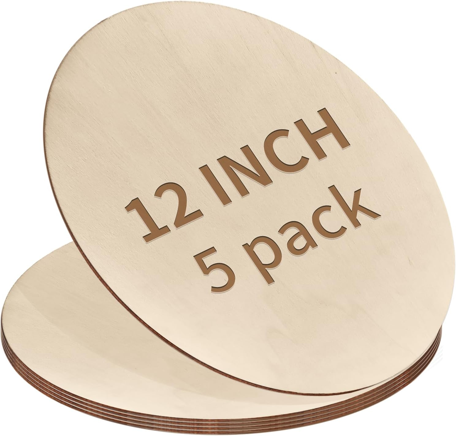12 Inch Unfinished Wood Circles for Crafts, Wood Rounds Plaques for Cricut Crafts, Wooden Discs for Door Hanger Sign, Painting, Wood Burning, Christmas Home Décor(5Pcs Circle W/O Holes)