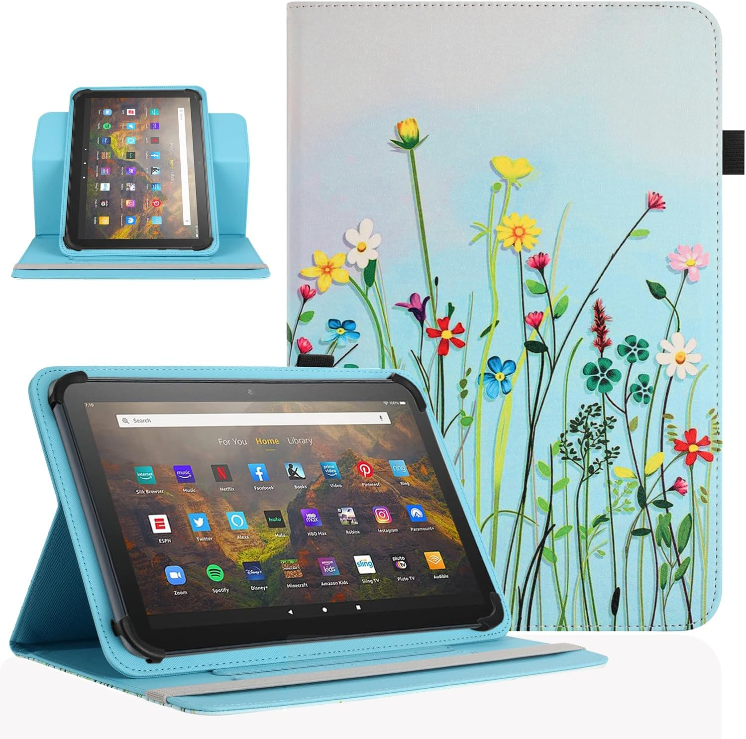 Universal 10 10.1 Inch Android Tablet Case,360 Degree Rotatable Kickstand Multiple Viewing Stand Case Cover for 9.6