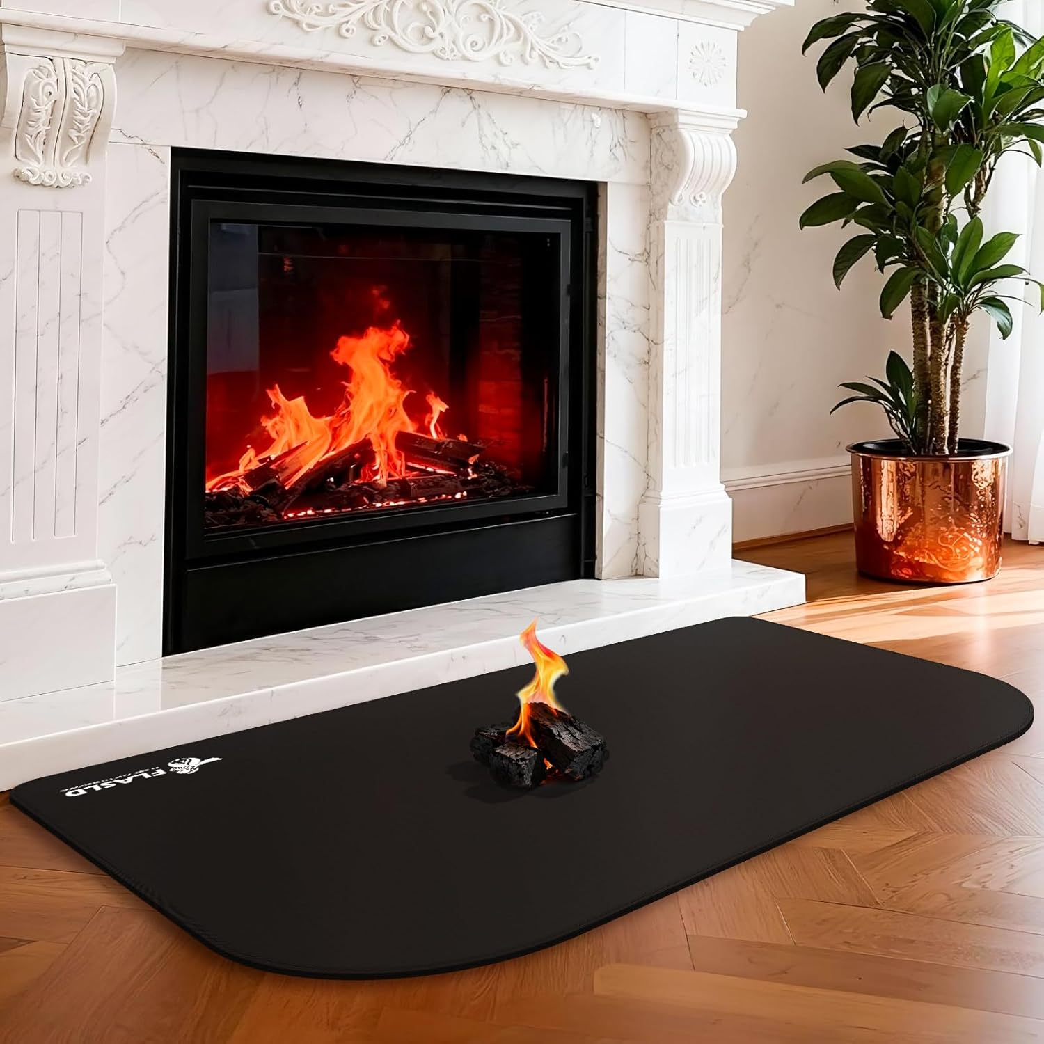 Fireproof Indoor Fireplace Mat, Outdoor Flame-Resistant Pad Fiberglass Rug for Hearth and Chiminea, Ember Protection Mat for Fireplace Stove (Black, 25×39 Inch)