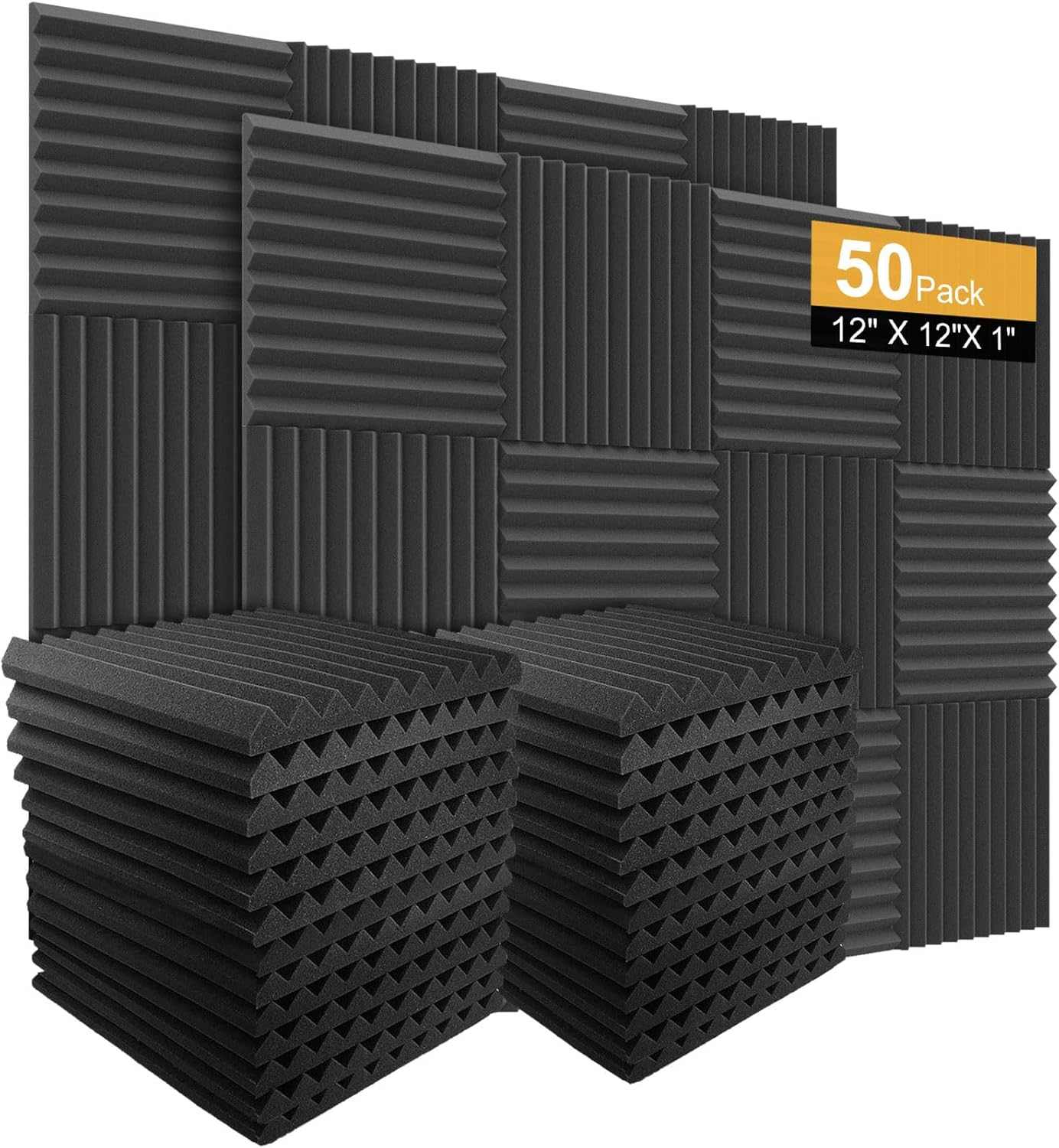 50 Pack Acoustic Panels Soundproof Studio Foam for Walls Sound Absorbing Panels Sound Insulation Wedge for Studio, 1