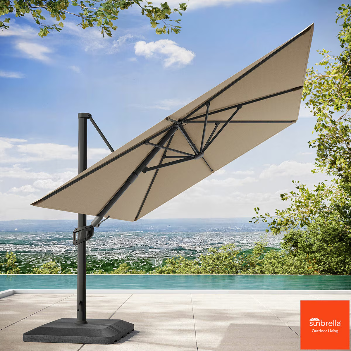 Seasons Sentry 10 X 13Ft (3 X 3.9M) Rectangular Cantilever Umbrella with Base in Beige