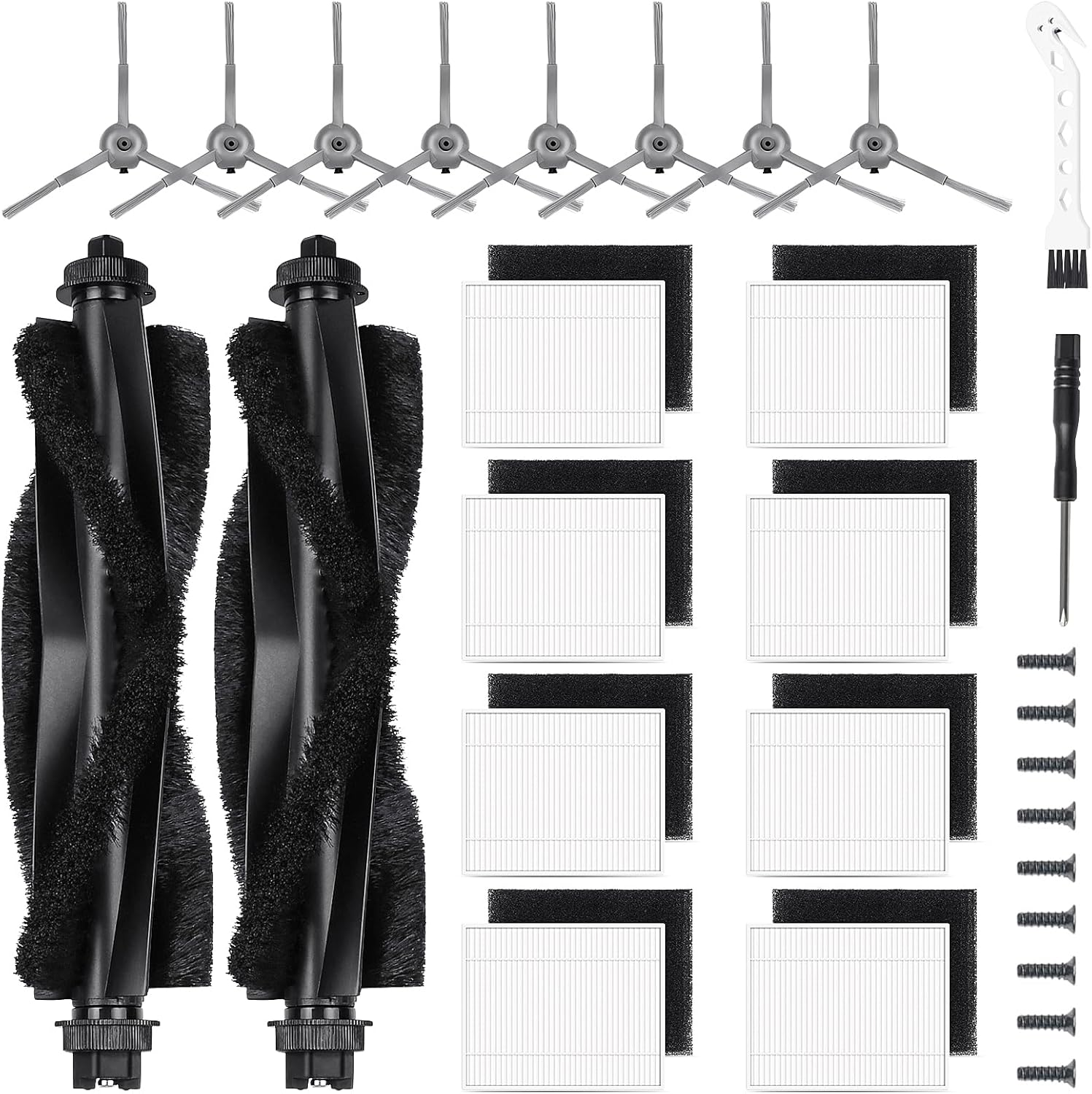 20 Pcs Accessories Kit for Eufy L60 / L50 Vacuum Robot, Replacement Parts Include 2 Roller Brushs, 8 HEPA Filters, 8 Side Brushs, 4 Screws, 1 Clean Tool and 1 Screwdriver