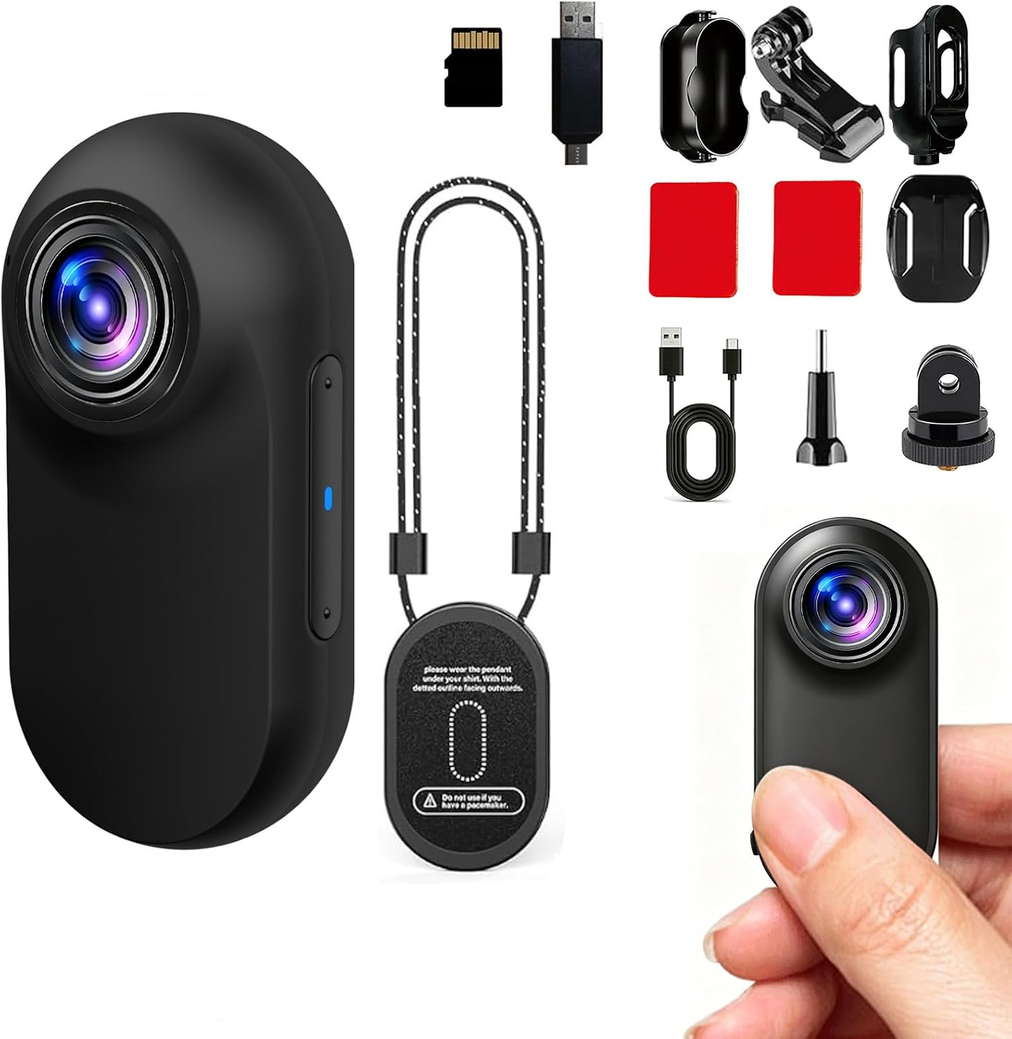 Thumb Camera, Portable Mini Body Camera with Accessories and Memory Card Hands Free Mini Wearable Body Worn Action Camera for Security, Work, Guard, Travel(Black)