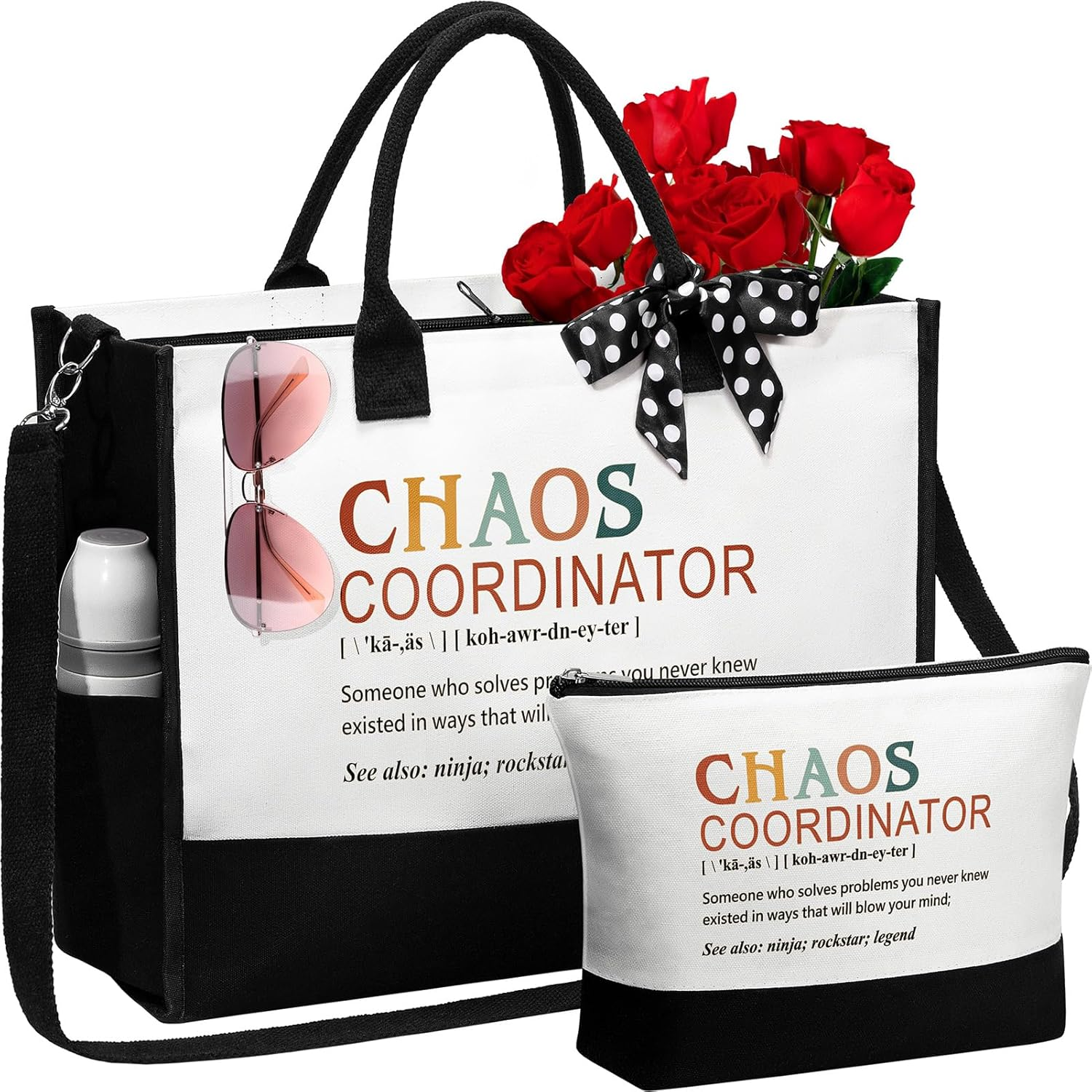 Thank You Gifts for Women, Administrative Professional Day Gifts, Chaos Coordinator Gift for Coworker Boss Lady Manager Nurse Employee Teacher Appreciation Gift Birthday - Canvas Tote Bag Makeup Bag