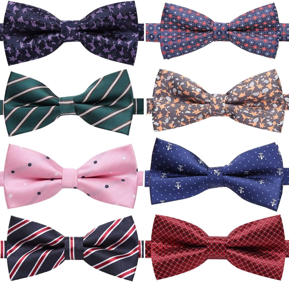 8 PACKS Elegant Adjustable Pre-tied Bow Ties for Men Boys (1&4&5&6&8 Pack for option)