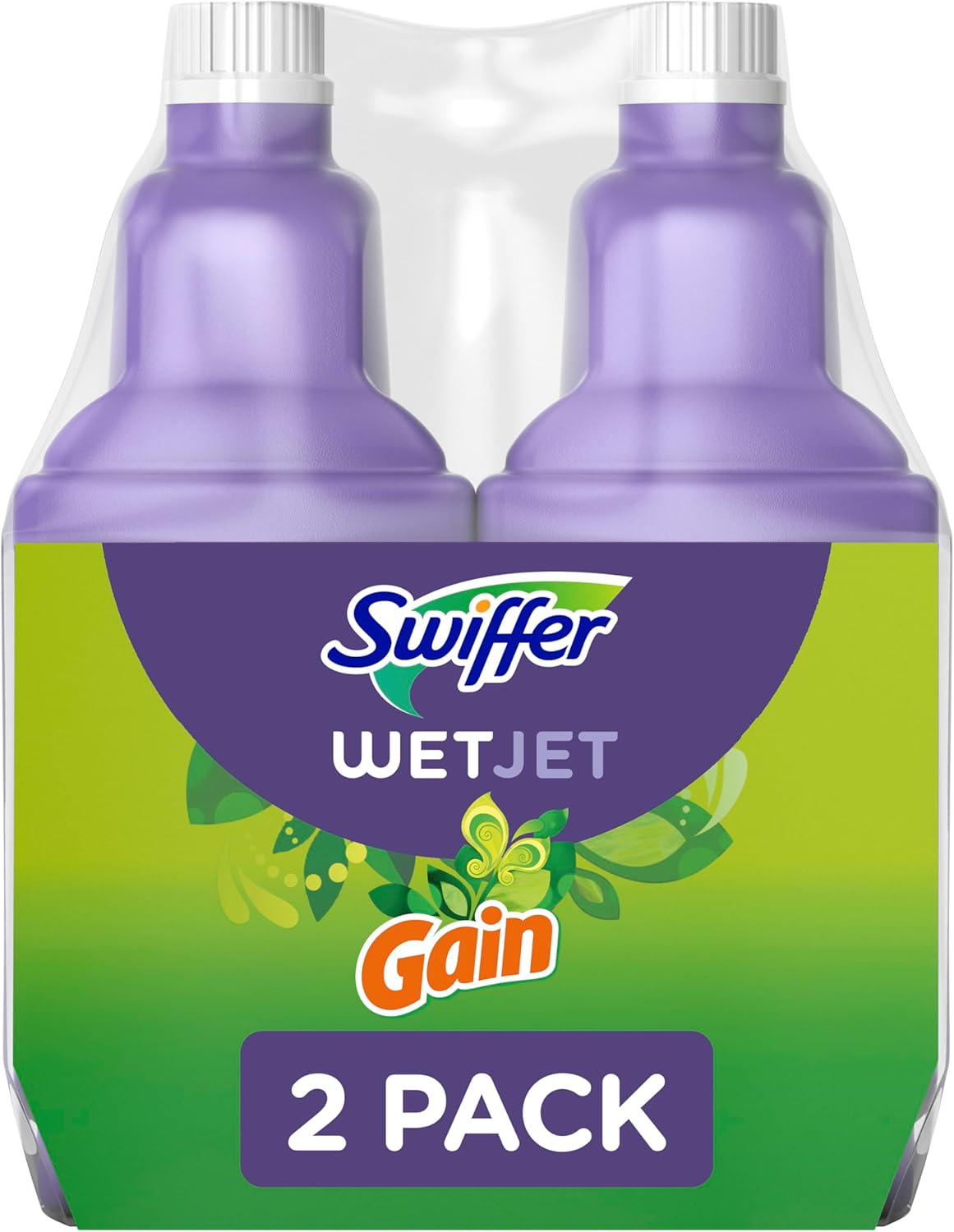 Swiffer Wetjet Multi-Purpose and Hardwood Liquid Floor Cleaner Solution Refill, with Gain Scent, 42.2 Fl Oz Each, (Pack of 2)