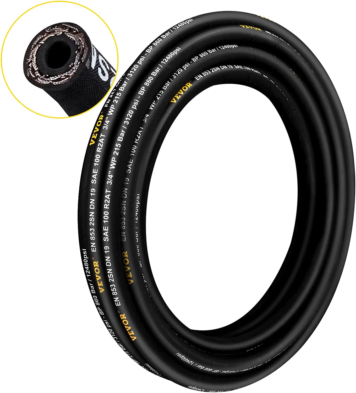 VEVOR Hydraulic Hose 1/4Coiled Hydraulic Hose 100ft Hydraulic Hose 5800 PSI
