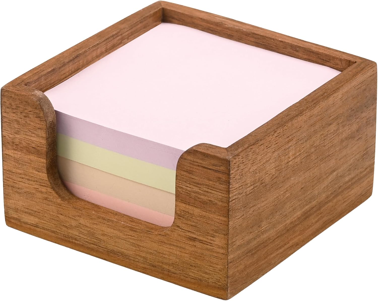 Acacia Wood Sticky Note Holder, 3x3 Post It Note Dispenser with Anti-Slip Pads, Natural Wooden Memo Organizer for Office Home School (3.5“x3.5