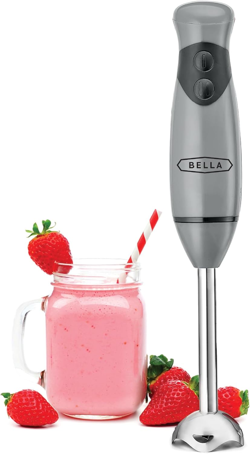 Immersion Blender, Portable Mixer and Emulsifier with Whisk Attachment, 2 Speed, Electric Handheld Juicer, Shakes, Baby Food and Smoothie Maker, Stainless Steel, BPA Free, 250 Watt, Gray