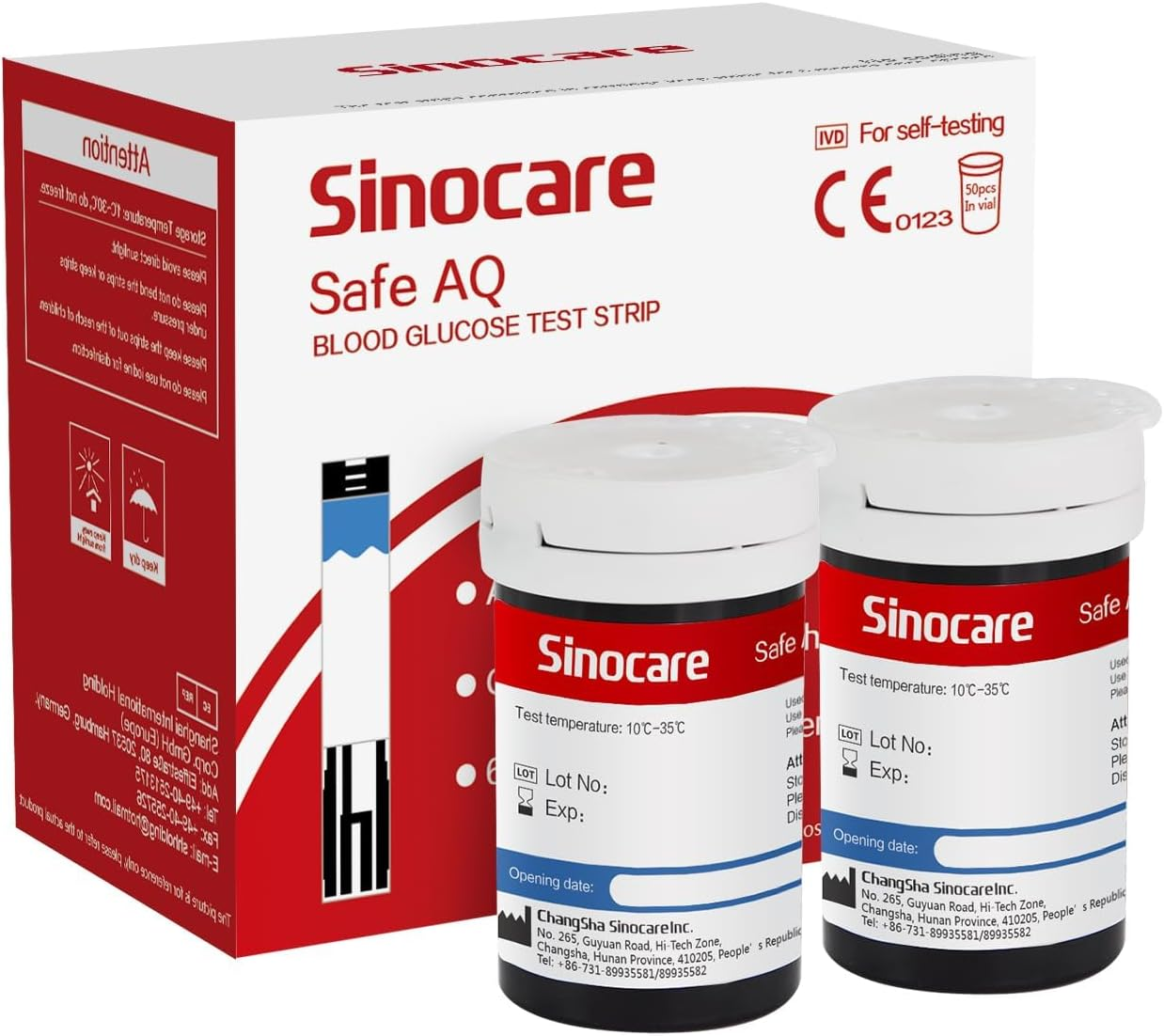 Sinocare Safe AQ Glicemia Strisce Reattive, 50 Pezzi Senza Lancetta