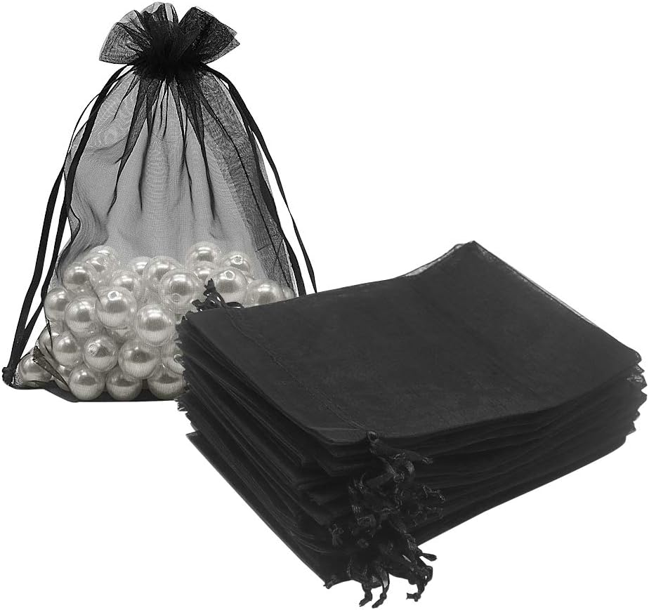 Black Organza Bags 5X7 Inch 100Pcs Mesh Candy Bags Jewelry Pouches Drawstring