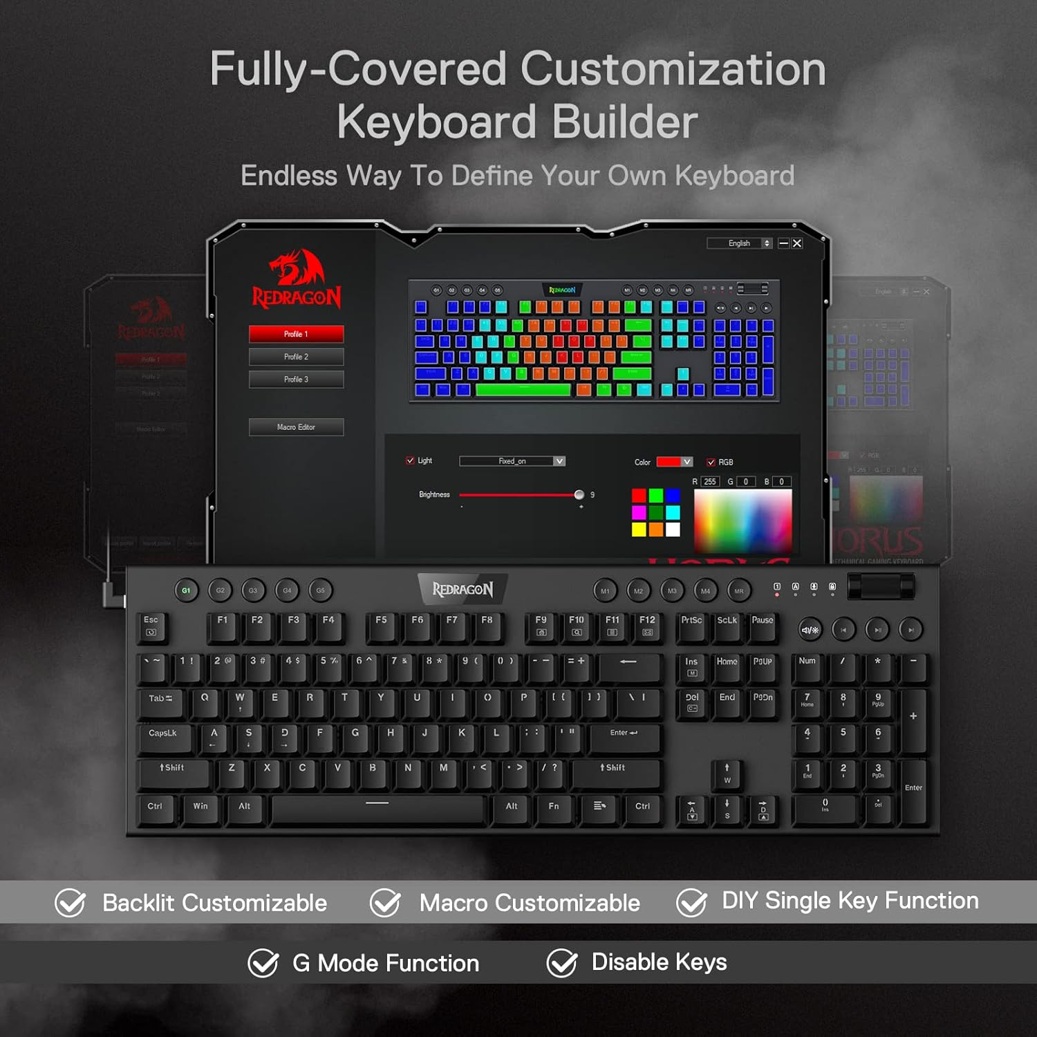 Redragon K619 Horus RGB Mechanical Keyboard, Ultra-Thin Designed Wired Gaming... - Picture 8 of 15