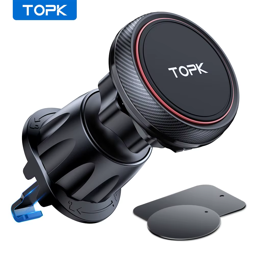 TOPK Magnetic Car Phone Mount in Car Phone Holder Air Vent Magnetic, 6 N52 Magnets Universal Mobile Phone Holders for Iphone 15