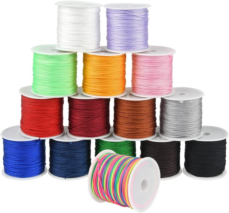 600 Yards 1Mm Nylon Beading String Hilo Chino Para Pulseras Chinese Knotting Cord Nylon Shamballa Cord Beading String for Jewelry Making Bracelet Beading Kumihimo Chinese Knot - 15 Colors
