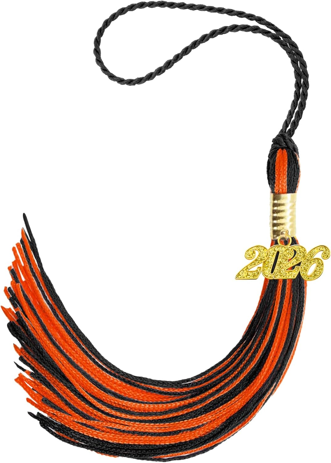 2026 Graduation Tassel with Gold Charm for Caps - Black and Orange