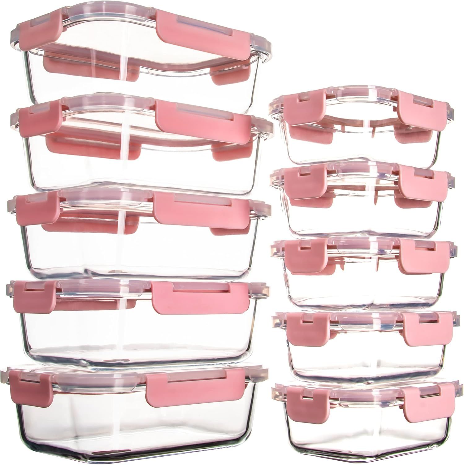 10 Pack Glass Food Storage Containers with Lids Leakproof, Airtight Glass Meal Prep Containers for Lunch, on the Go, Leftover, Dishwasher Safe