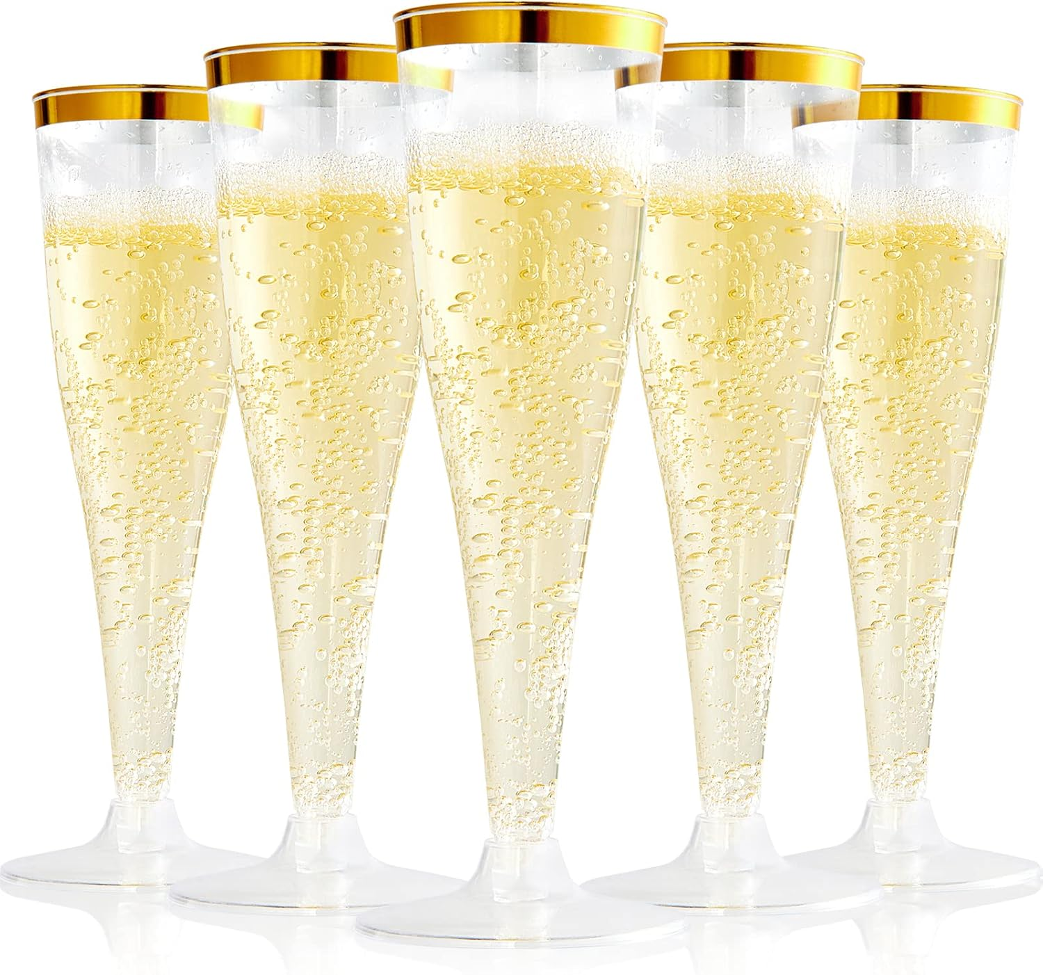 100 Pack Plastic Champagne Flutes, 4.5 Oz Gold Rim Plastic Champagne Glasses, Disposable Clear Toasting Glasses Recyclable Champagne Cups for Wedding Party