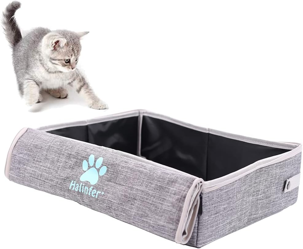 Portable Cat Travel Litter Box with Lid, Collapsible Car Cat Litter Box Waterpr