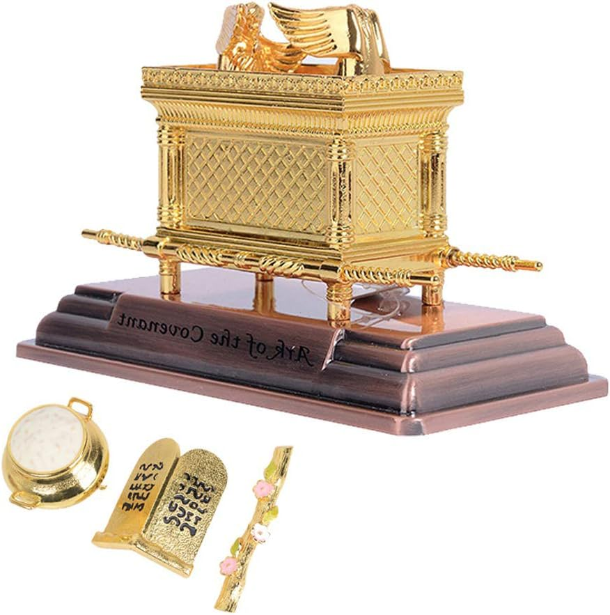 the Ark of the Covenant Replica Gold Plated Statue with Contents, Aaron‘S Rod/Manna/Ten Mandments Stone (Small)