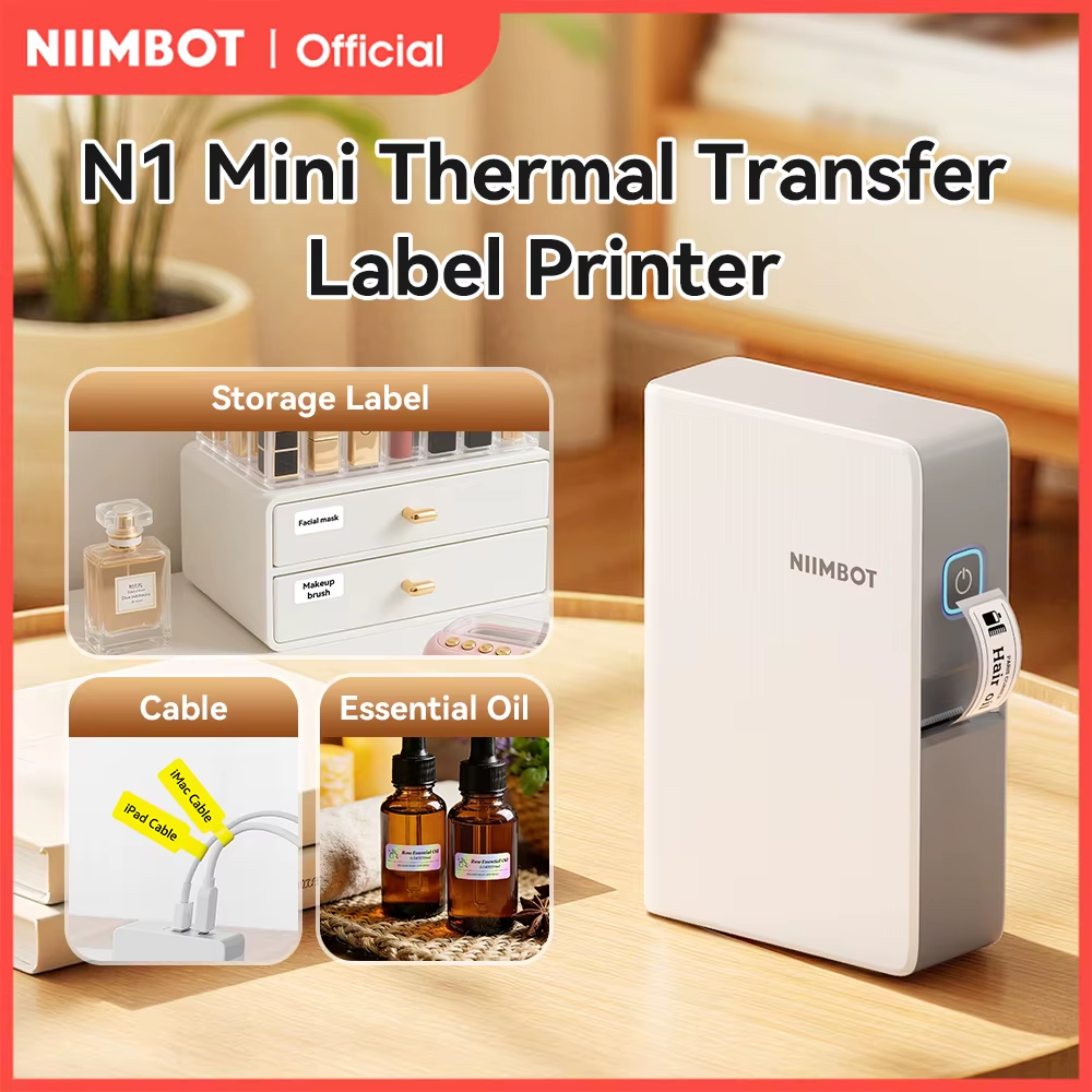N1/B18 Mini Portable Label Printer Thermal Transfer Pocket Label Maker With Long Life Ribbon And PET Stickers Gift