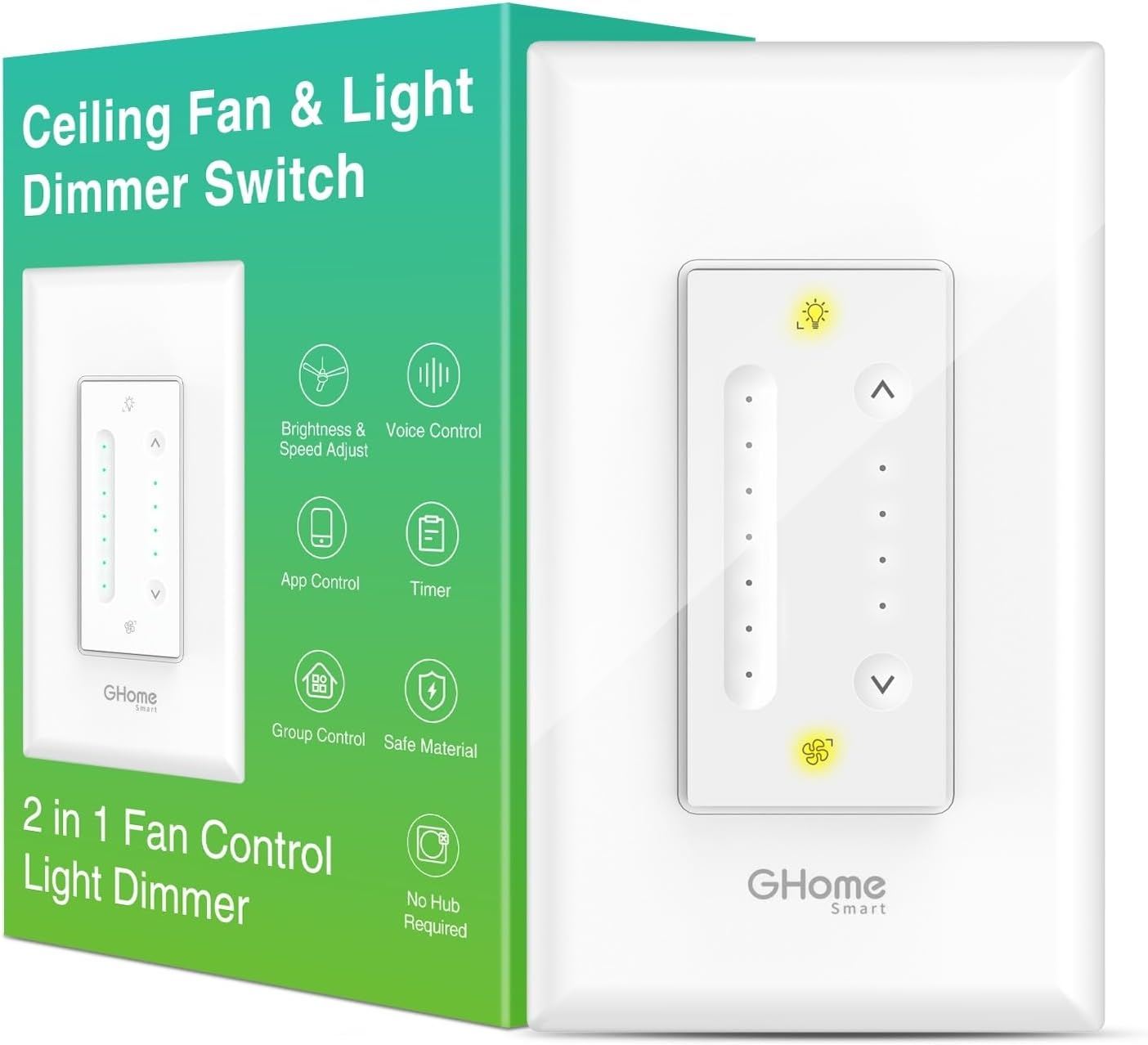 Dimmer Switch with 4-Speed Ceiling Fan Control, Ceiling Fan and Light Switch Combo with Dimmer Compatible with Alexa and Google Assistant, 2.4Ghz Only, Single-Pole, UL Certified
