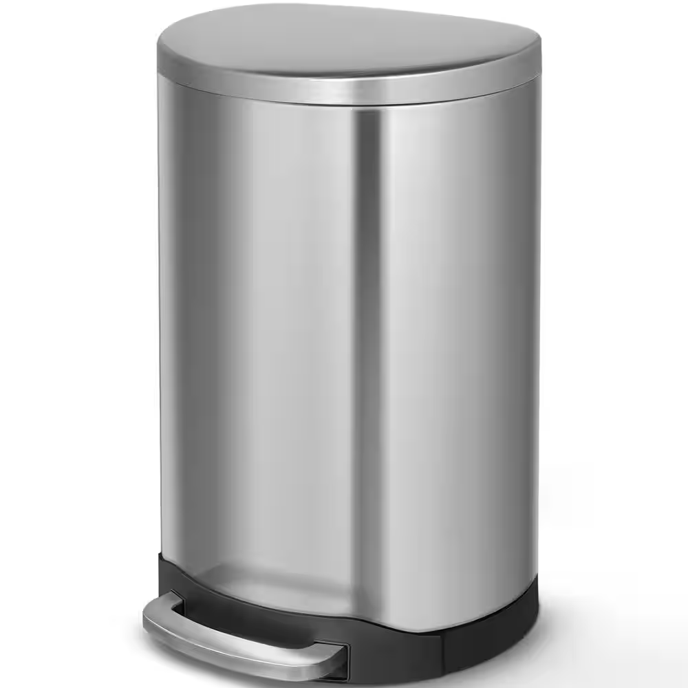 10.6 Gal./40-Liter Fingerprint Free Brushed Stainless Steel Semi-Round Step-On Trash Can