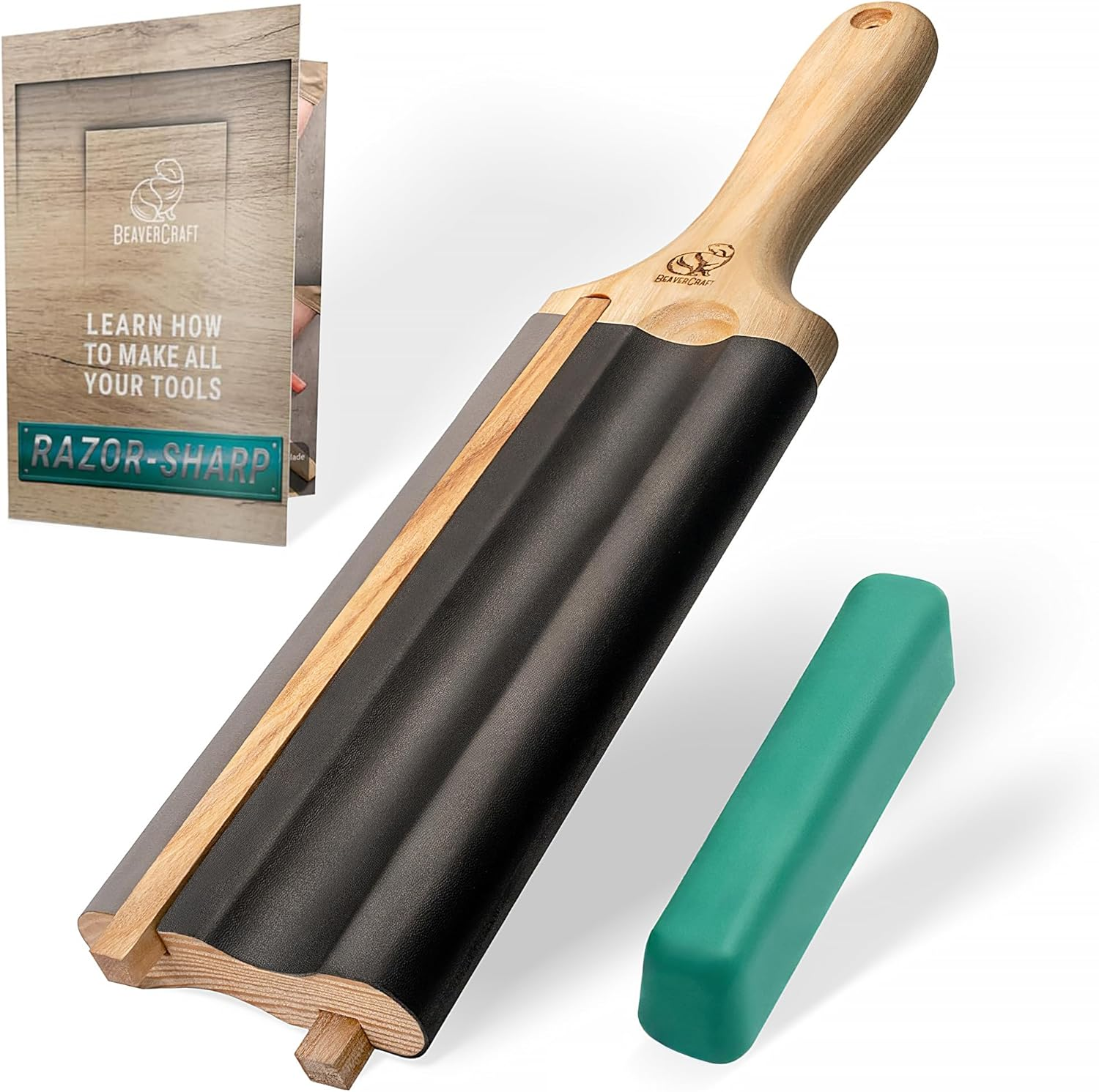 LS5P1 Wood Carving Strop Wood Carving Gouge Hook Knife Sharpening Honing Tools Strop Stropping Kit Leather Paddle Strop Spoon Carving Tools Sharpening Kit Sharpener with Polishing Compound