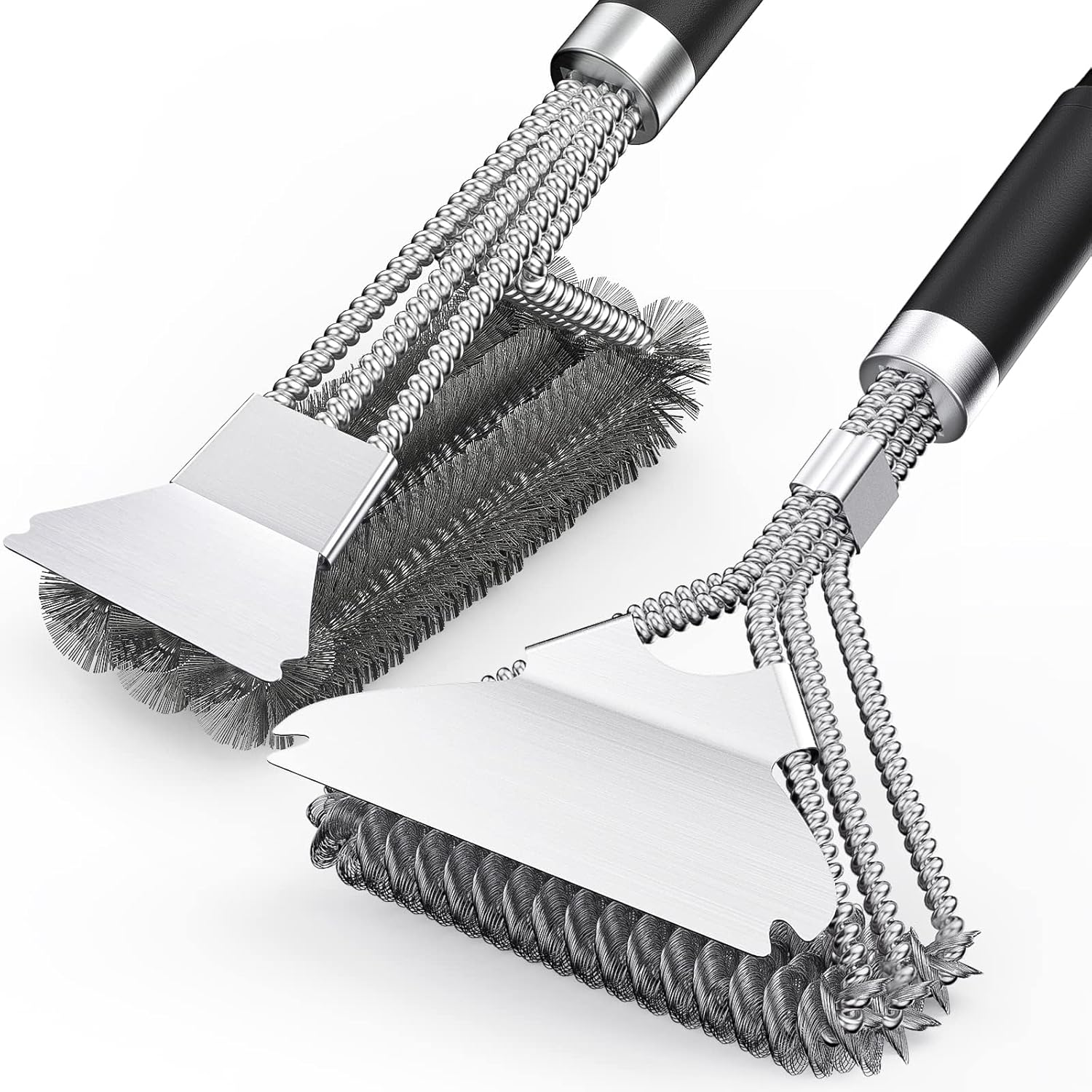 2 Packs BBQ Grill Brush, BBQ Brush Cleaner for Grill, Stainless Steel BBQ Cleaning Brush With Scraper, BBQ Brush Bristle Free Suitable For Gas, Charcoal, Infrared & Barbecue Grill