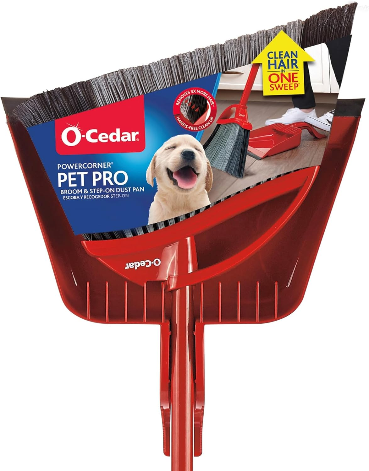 Pet Pro Broom with Step-On Dustpan | Remove 99% with One Sweep | Dustpan Removes 3 Times More Pet Hair | Quiet Cleaning Tool for Cat and Dog Owners