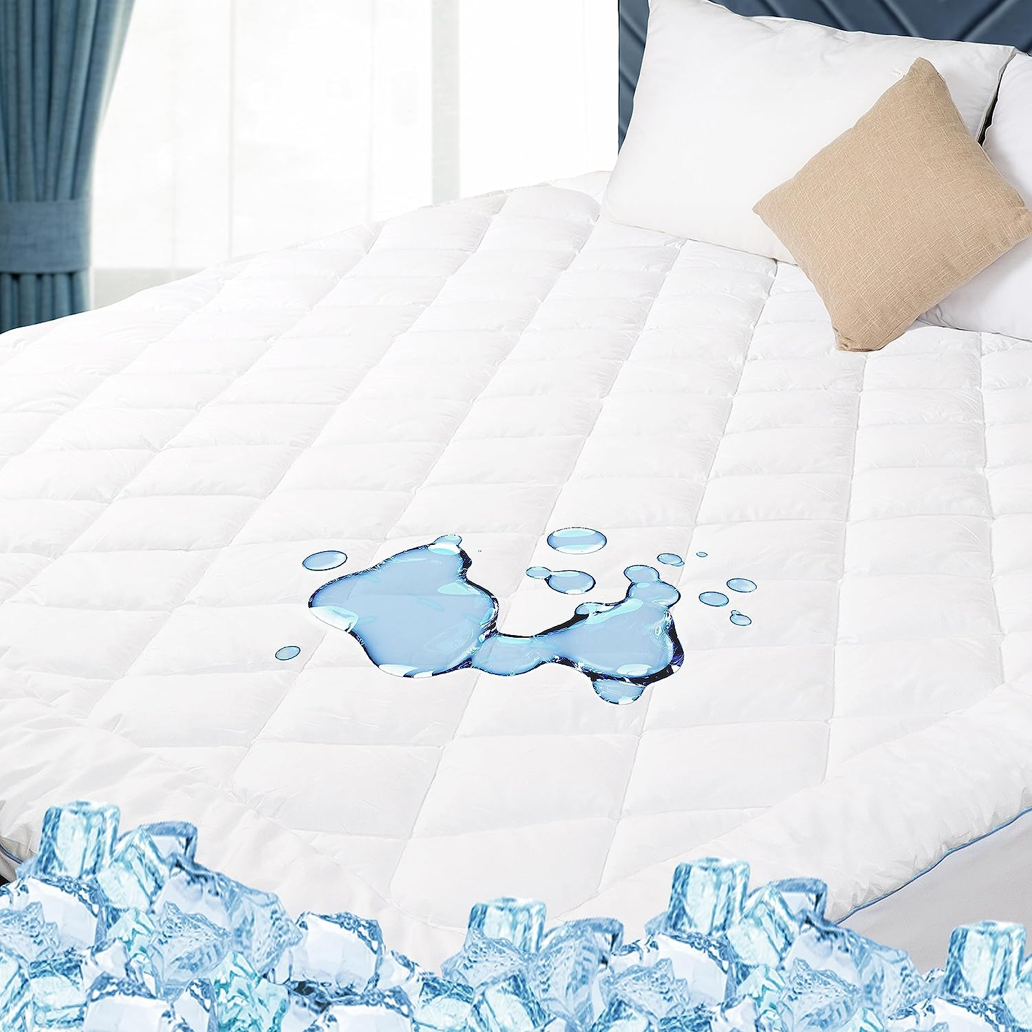 Cooling Mattress Pad Cover Waterproof Quilted Matress Protector Extra Deep Pocket