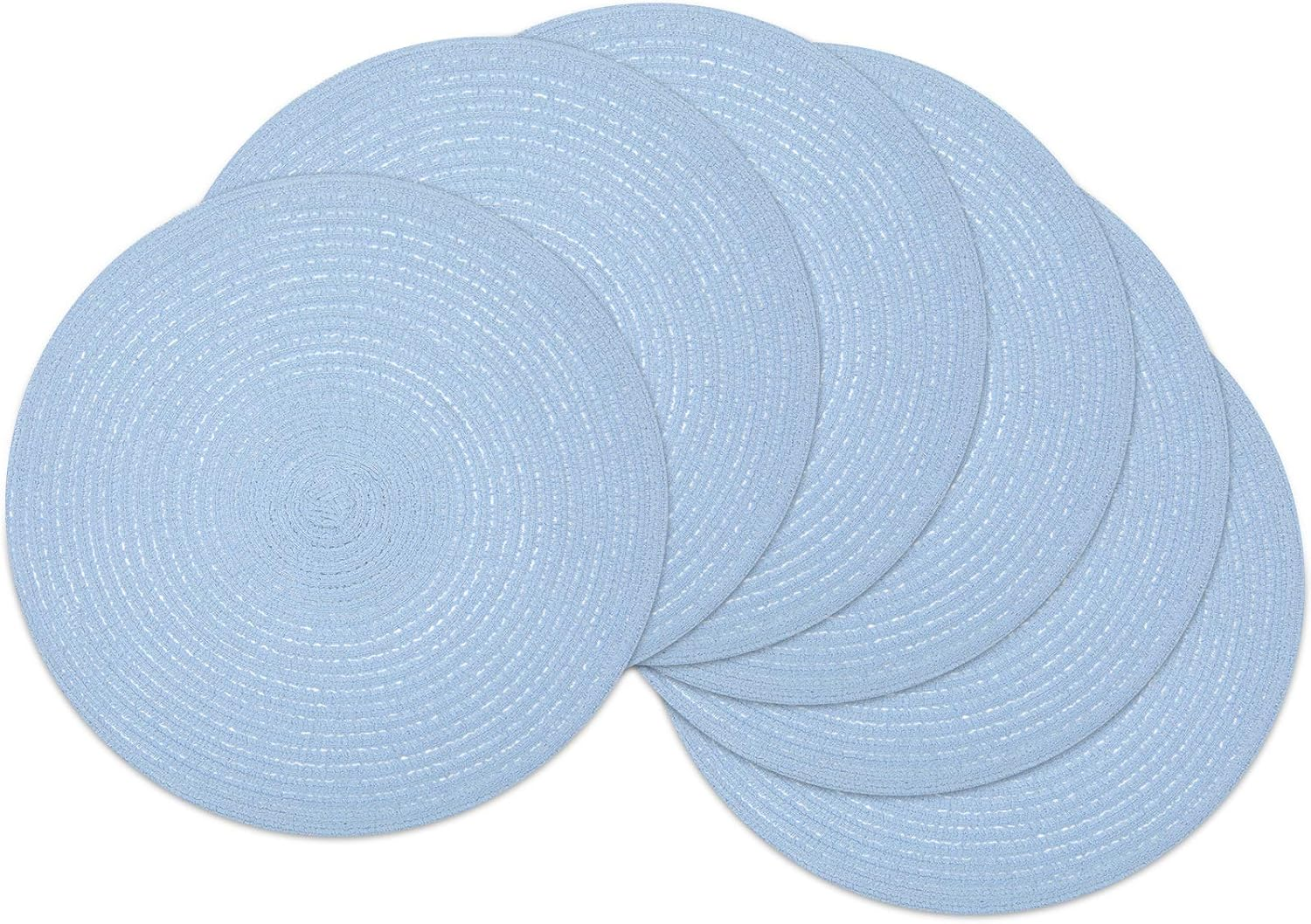round Braided Placemats Set of 6 round Table Mats for Dining Tables 15 Inch (Light Blue, 6)