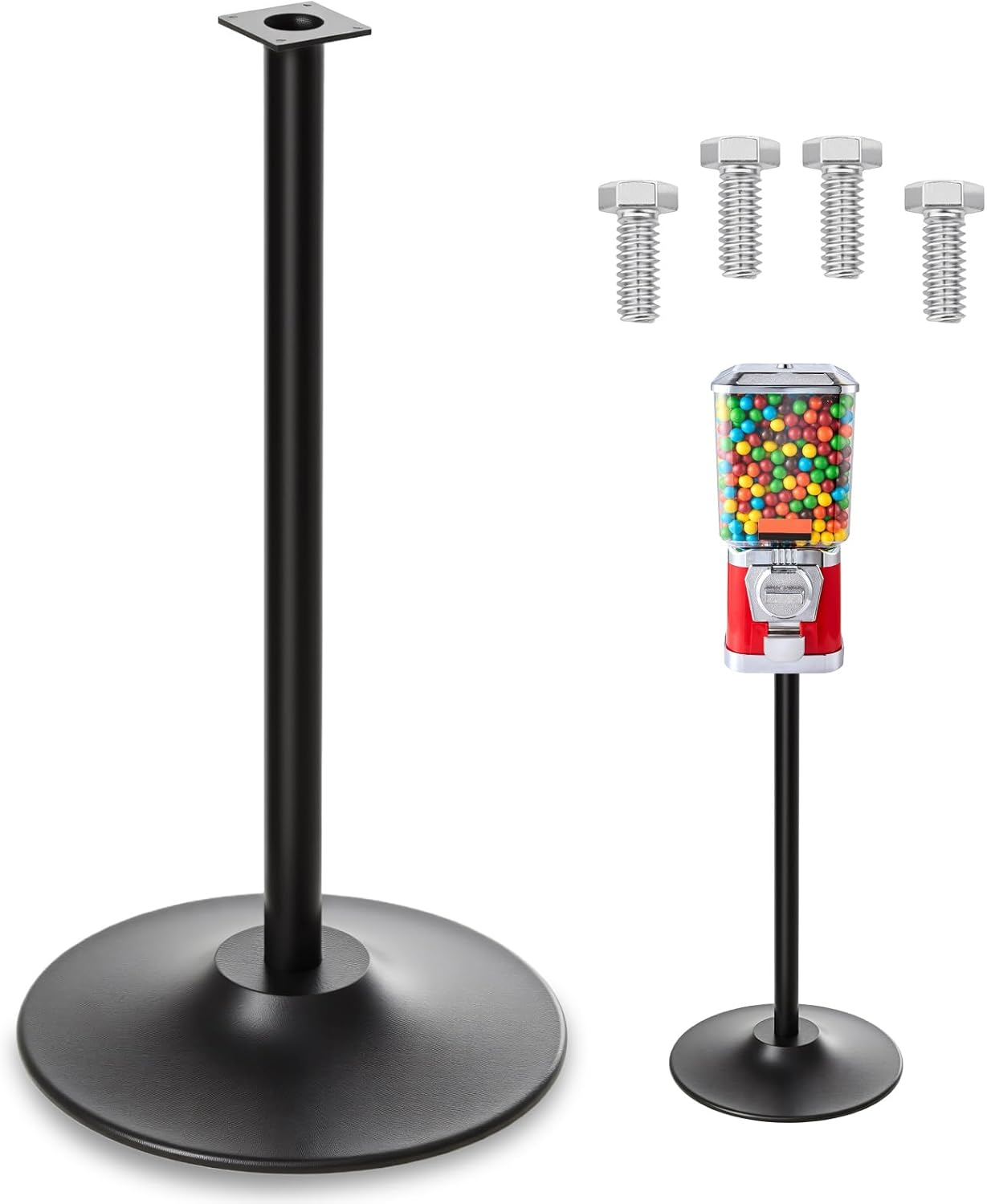 Single Metal Stand for Gumball Machine Candy Popcorn Vending Cast Iron 28'' Tall with 16'' round Base Compatible for Small Capsule Machines Replacement Part, Black Only the Stand