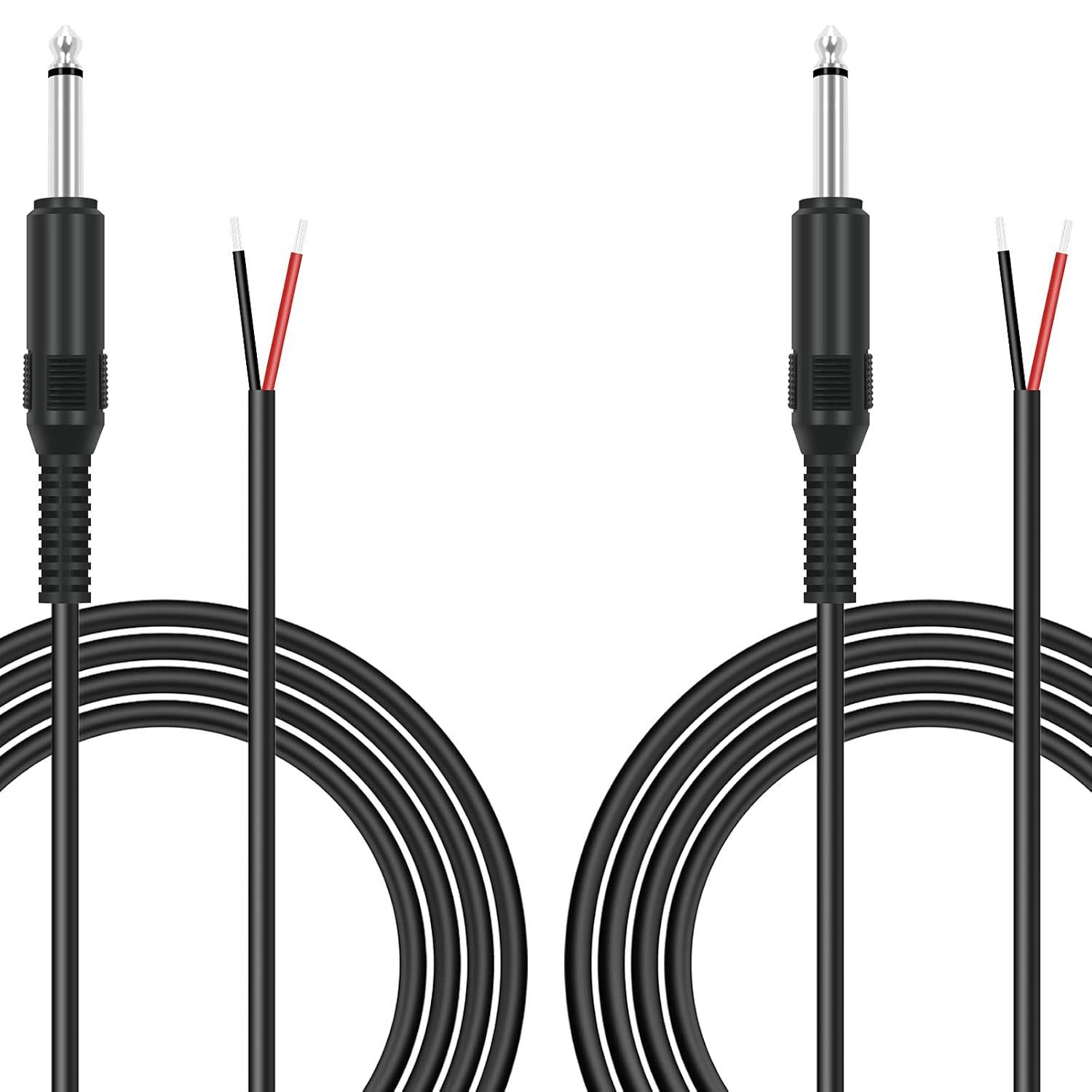 2 Pack 6Ft Speaker Wire to 6.35Mm 1/4 Inch TS Mono Male Plug Adapter Connector to Bare Wire Open End Audio Cable for Microphone Speakers