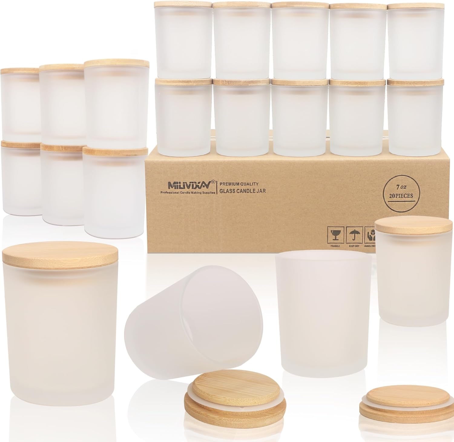 MILIVIXAY 20 Pack 7 OZ Clear Thick Glass Candle Jars with Lids - Bulk Empty C... - Picture 4 of 18