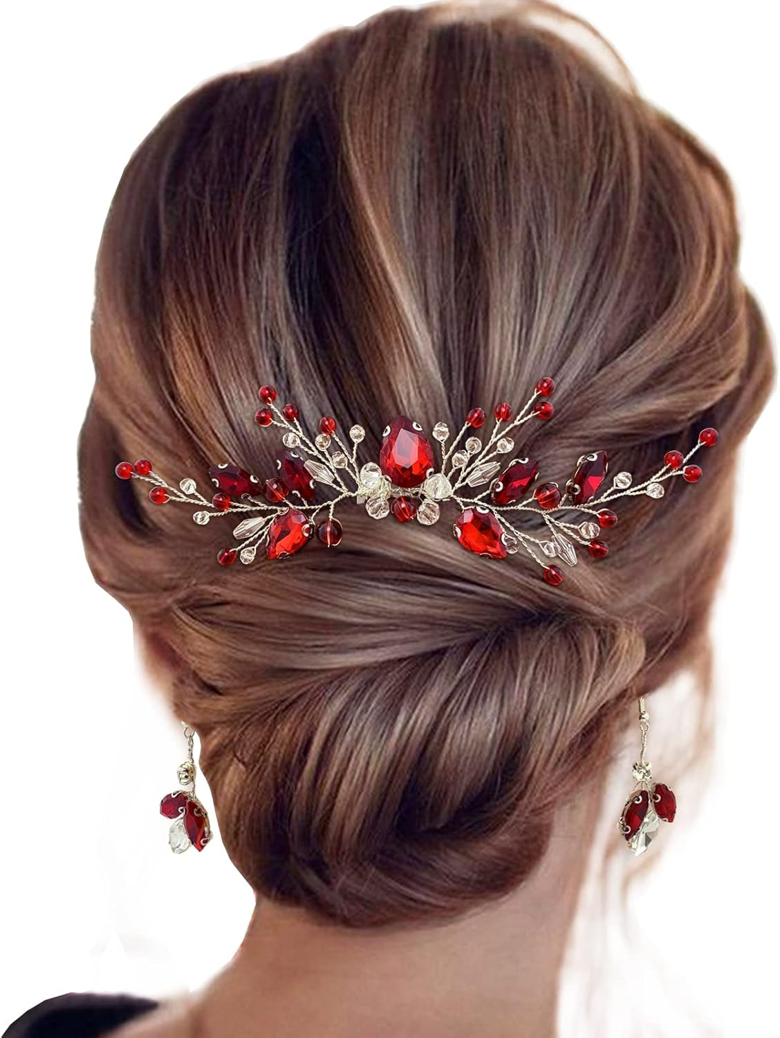 Bridal Crystal Hair Comb and Earrings Set Elegant Bride Wedding Hair Piece Ac... - Picture 2 of 14