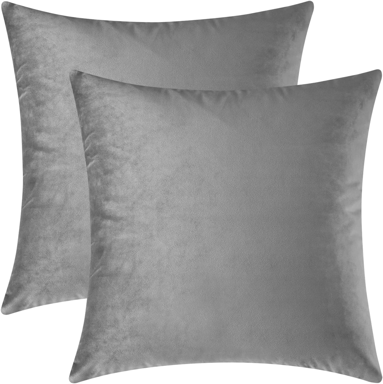 Set of 2 Cozy Velvet Square Decorative Throw Pillow Covers for Couch and Bed, Grey, 18 x 18 Inches