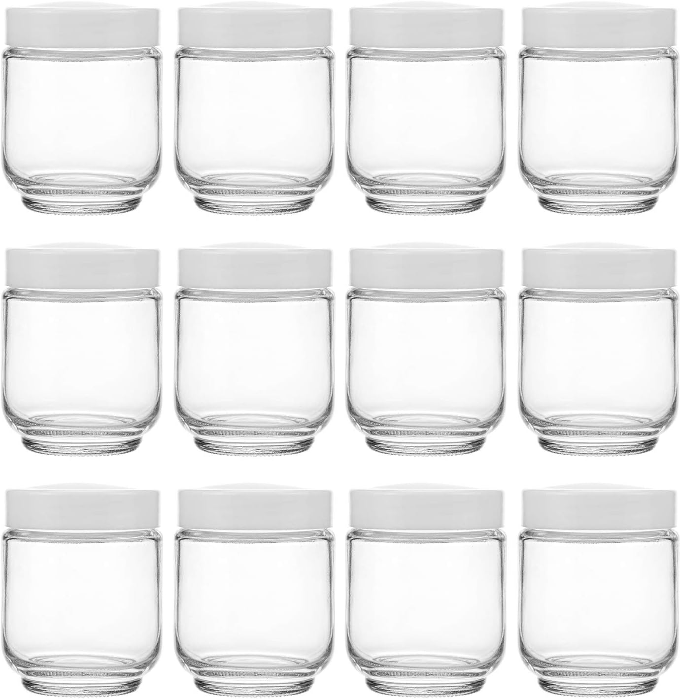 12 Pack 6Oz Clear Glass Jars with White Lids for Spices, Party Favors, Jams Etc.
