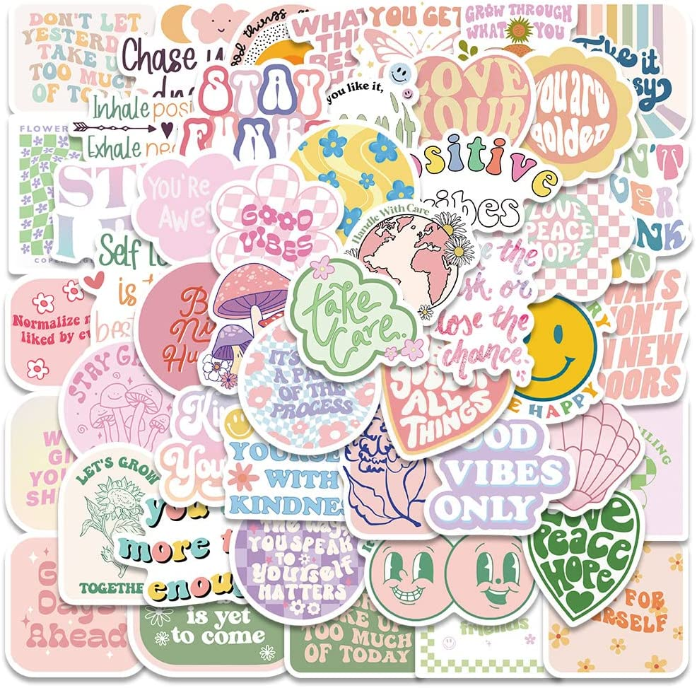 Pink Inspirational Stickers, Preppy Motivational Stickers, 50Pcs Aesthetic Encouragement Stickers for Students Teachers,  Vinyl Waterproof Stickers for Water Bottle, Laptop, Scrapbook, Journal