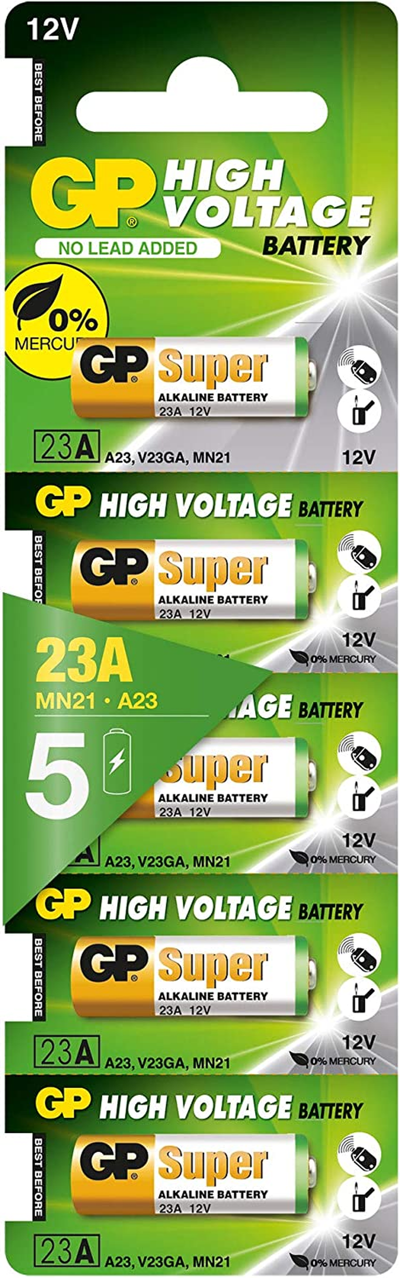 Super 23A 12V High Voltage Alkaline Battery (Pack of 5)