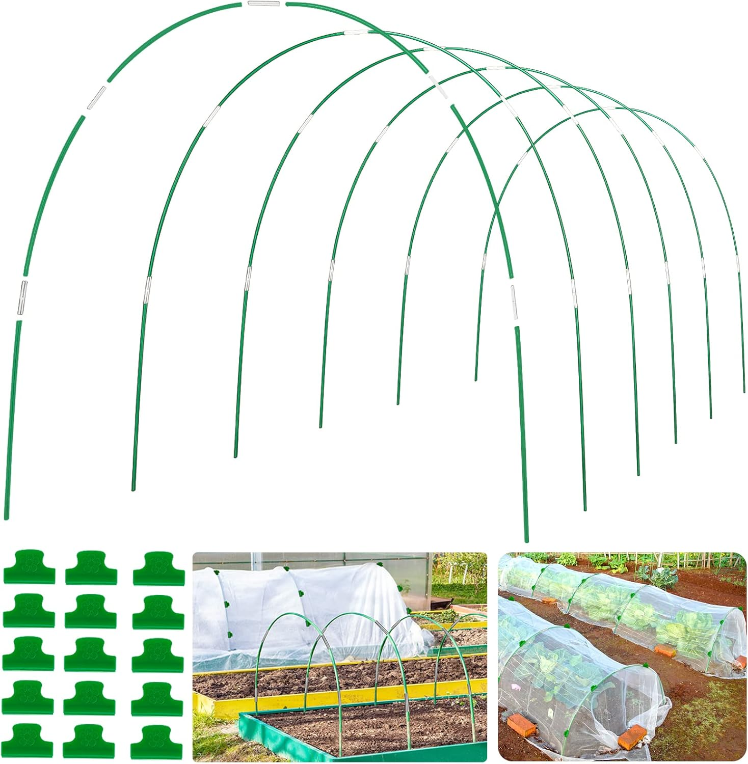 Greenhouse Hoops Grow Tunnel 6 Sets of 8FT Long Garden Hoops, Rust-Free Fiberglass Garden Hoops Frame for Garden Netting Raised Bed Plant Shade Cloth Row Cover, DIY Plant Support Garden Stakes- 36Pcs