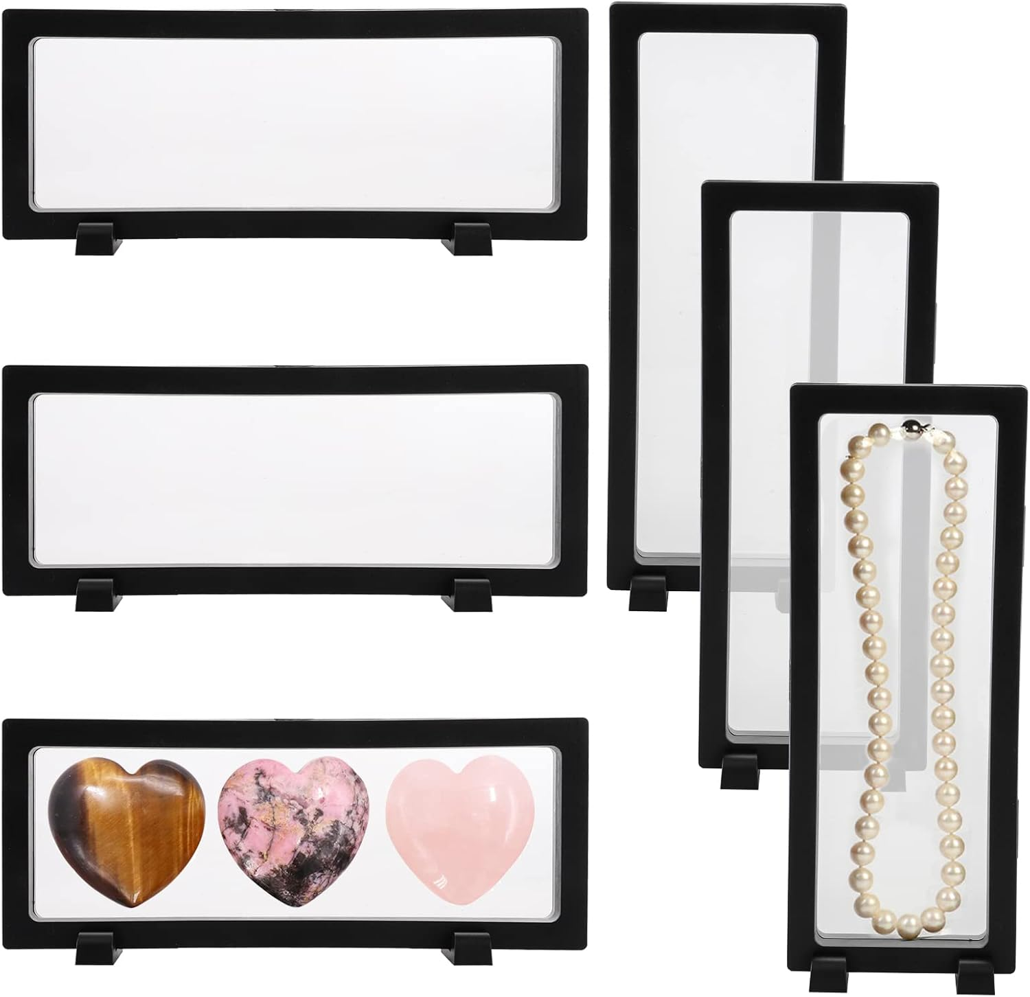 6 PCS 3D Floating Display Case, Coins Display Stand Holder for Jewelry, Large Suspension Money Frame Box for Dollar Bill, Medallions, Fossils, Rocks, Stamps, 9