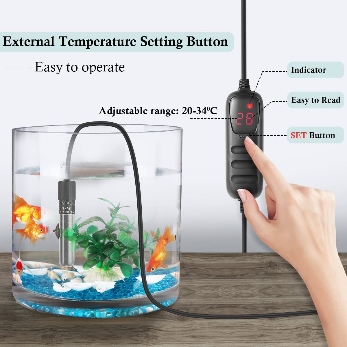 PYPABL Mini Submersible Aquarium Heater, 25W 50W 100W Small Heater for Fish T... - Picture 4 of 14